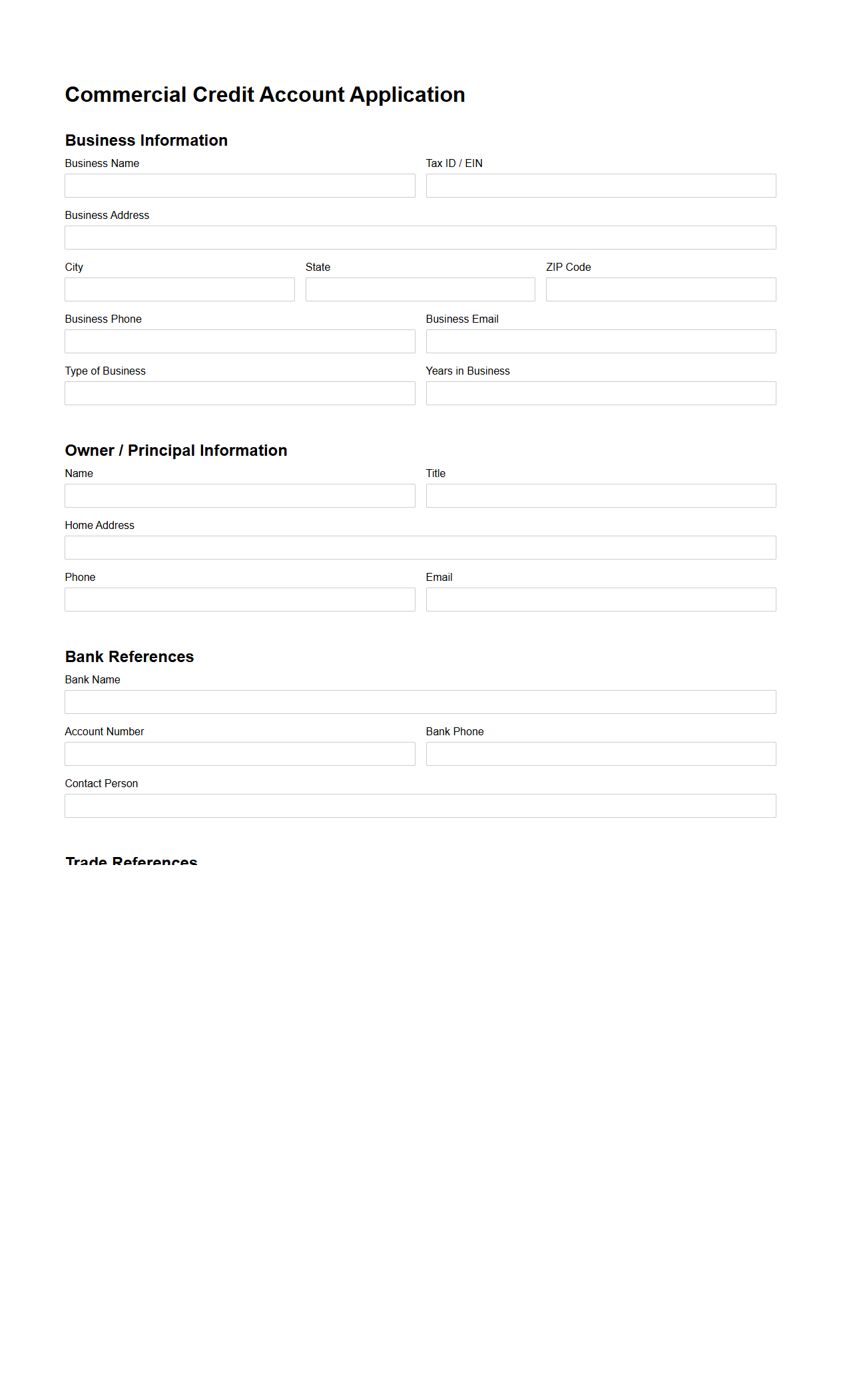 Commercial Credit Account Application Format
