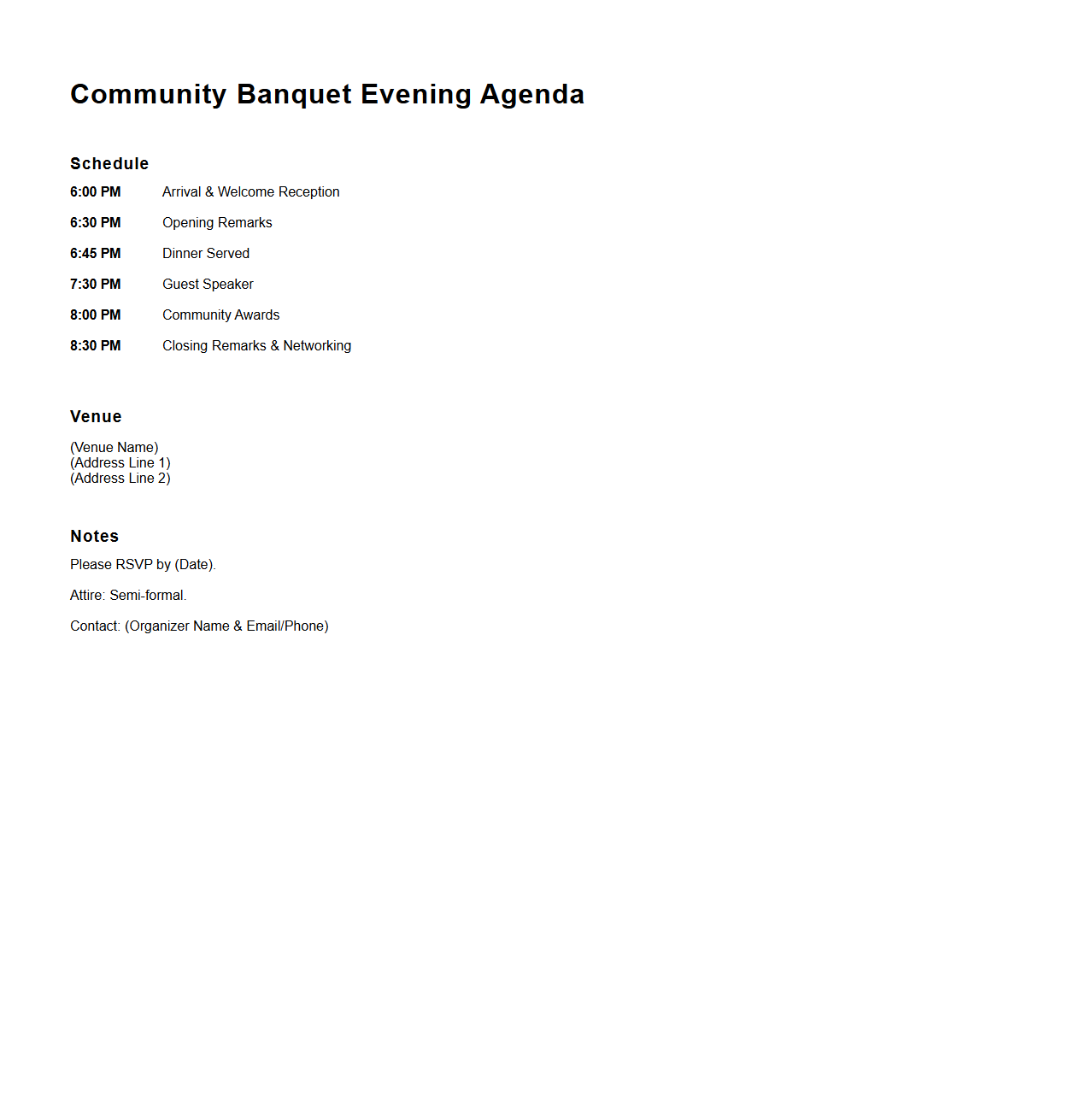 Community Banquet Evening Agenda