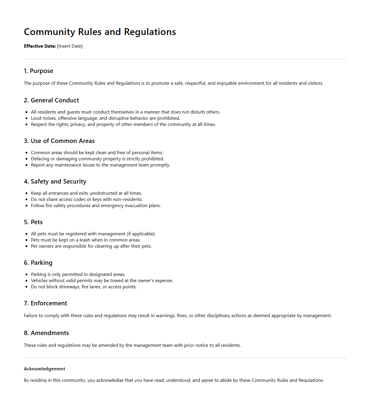 Community Rules and Regulations Document Sample
