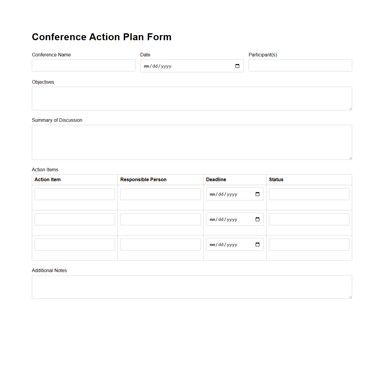 Conference Action Plan Form