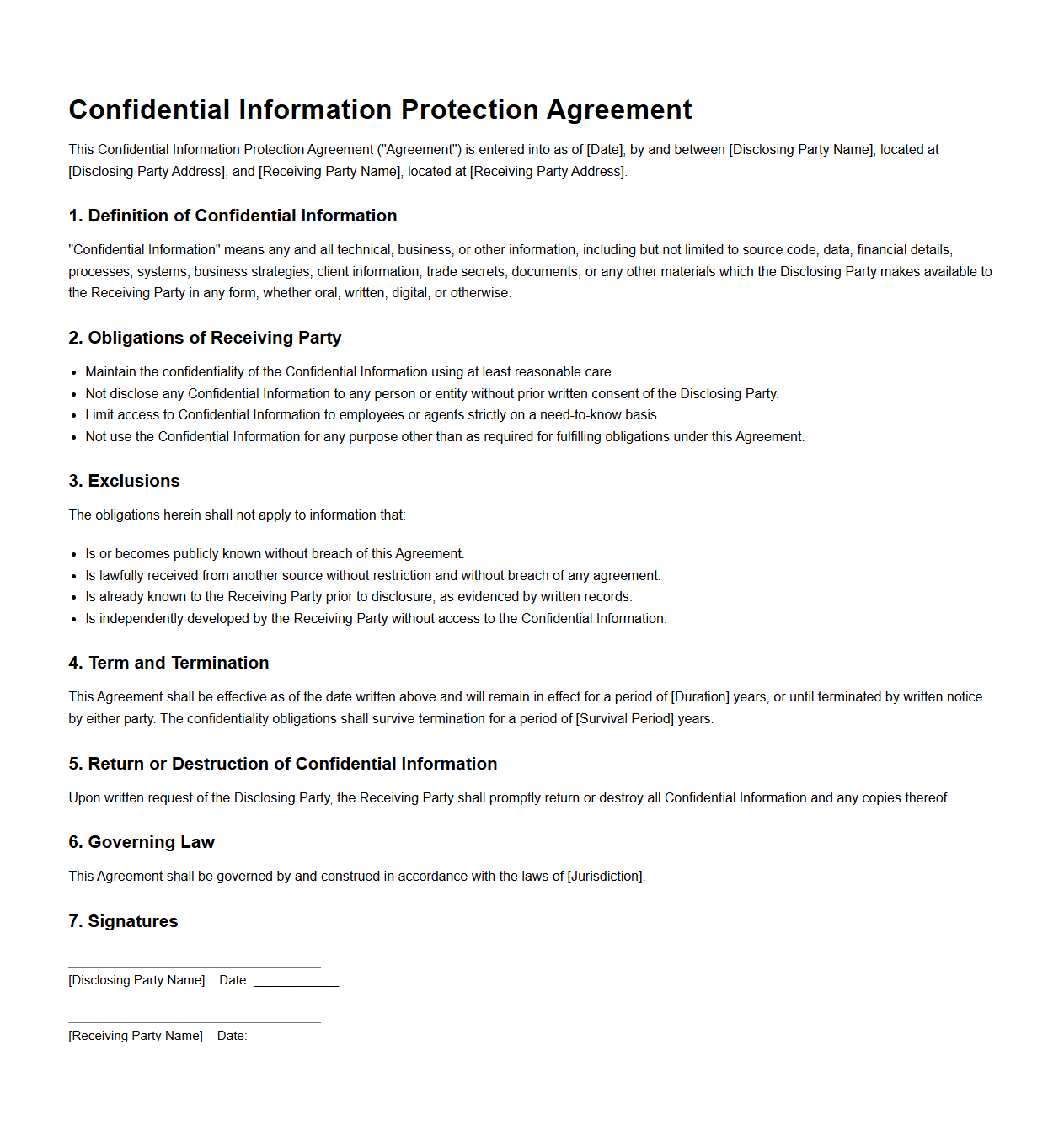 Confidential Information Protection Agreement for IT Firms