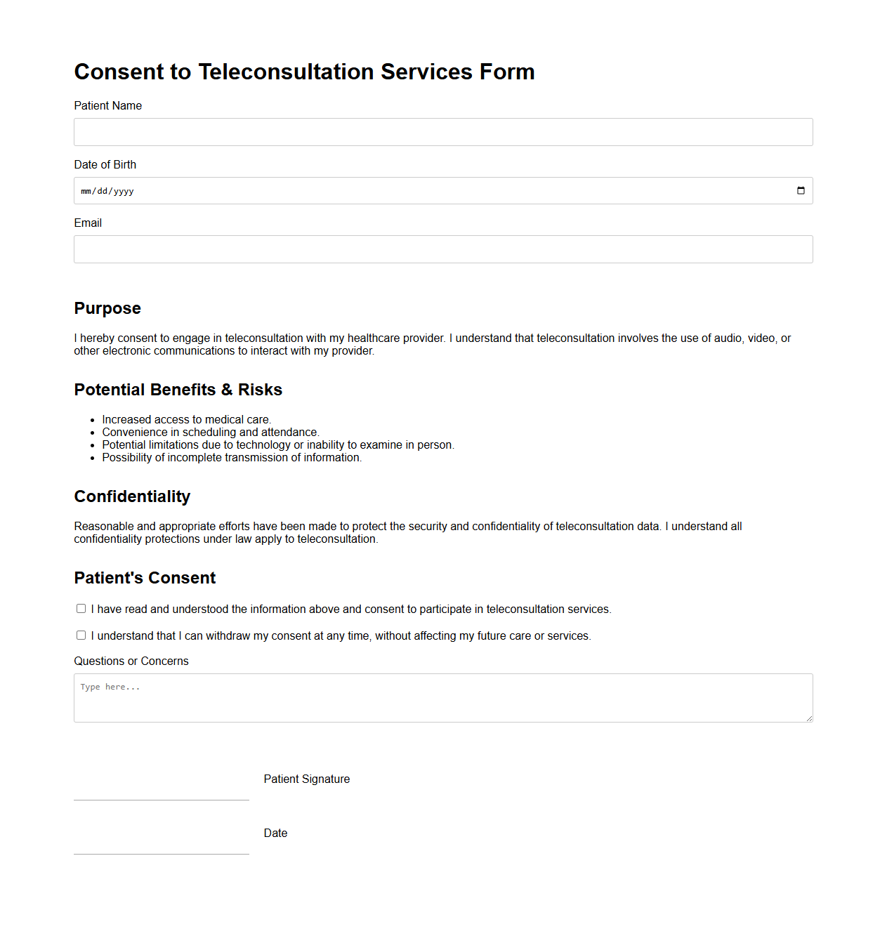 Consent to Teleconsultation Services Form