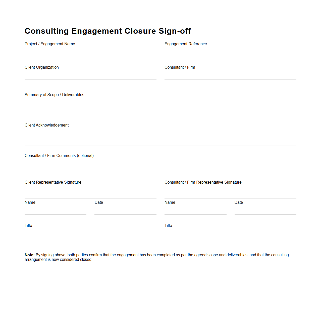Consulting Engagement Closure Sign-off