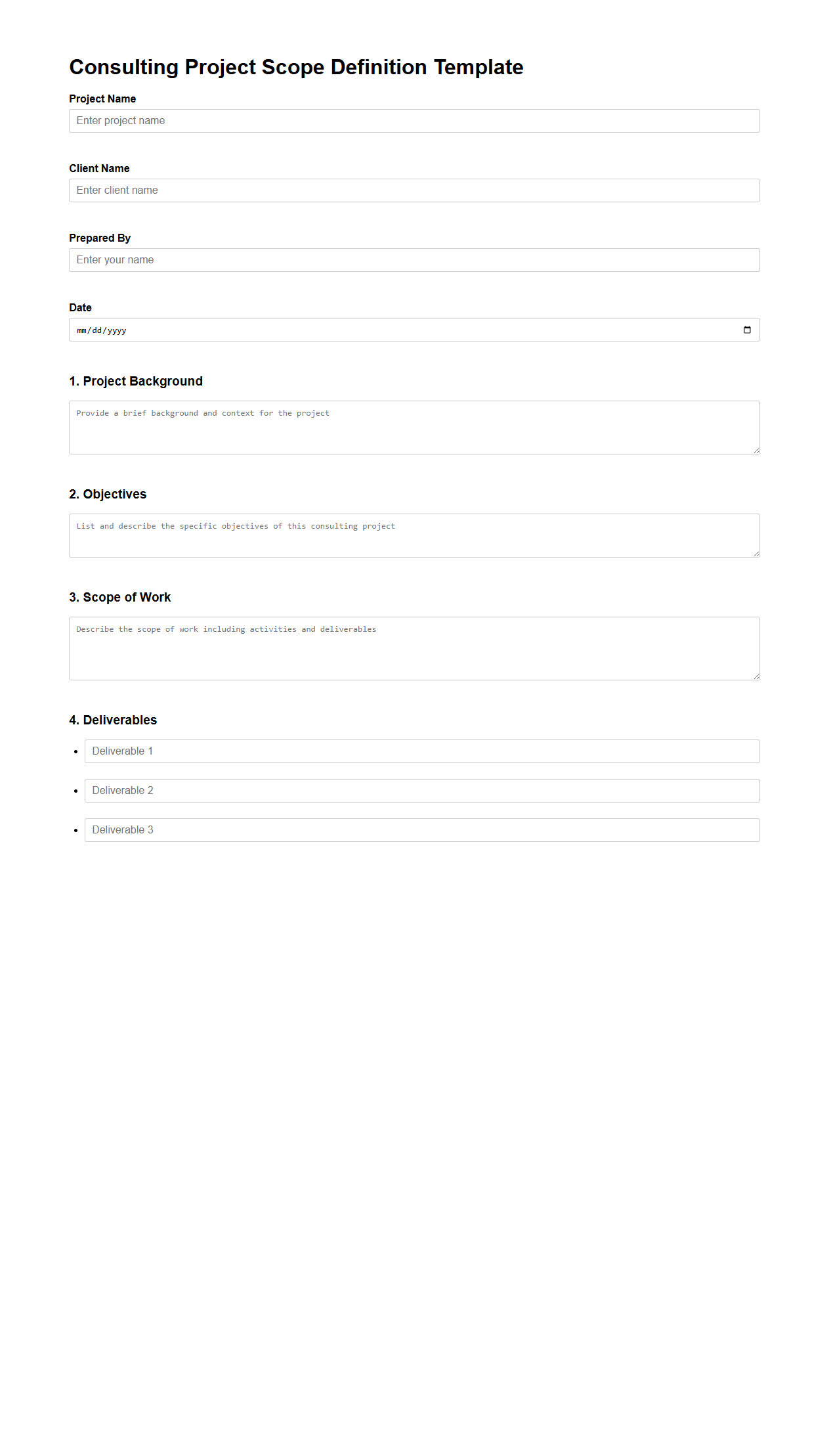 Consulting Project Scope Definition Template