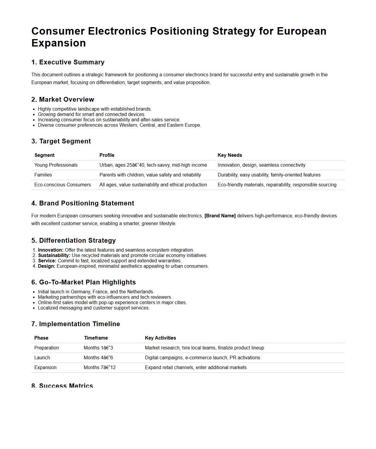 Consumer Electronics Positioning Strategy for European Expansion