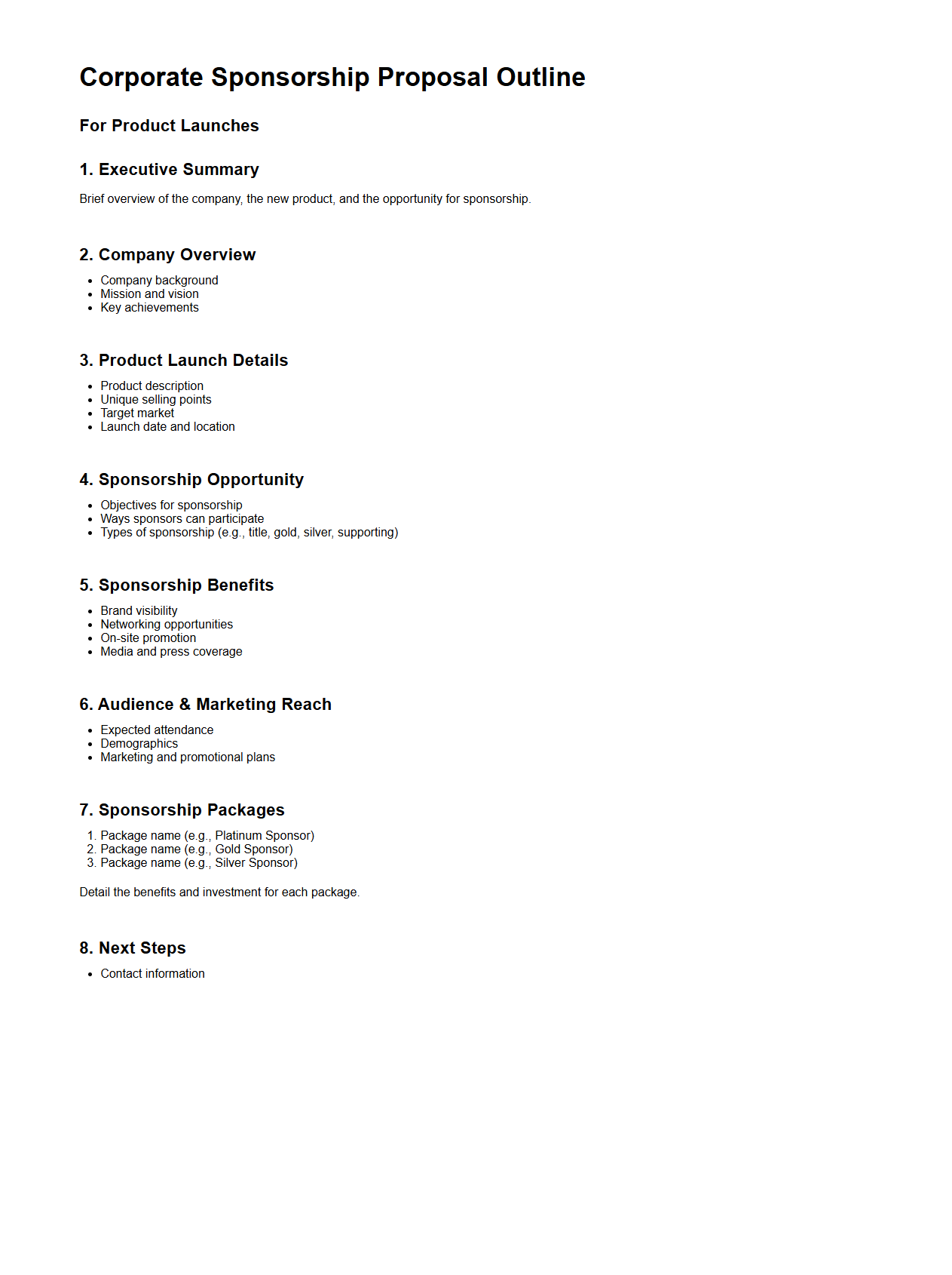 Corporate Sponsorship Proposal Outline for Product Launches