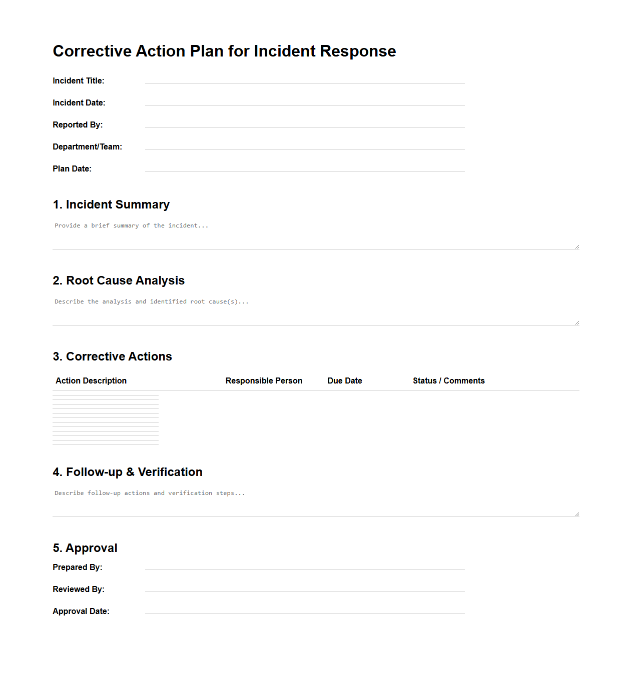 Corrective Action Plan for Incident Response