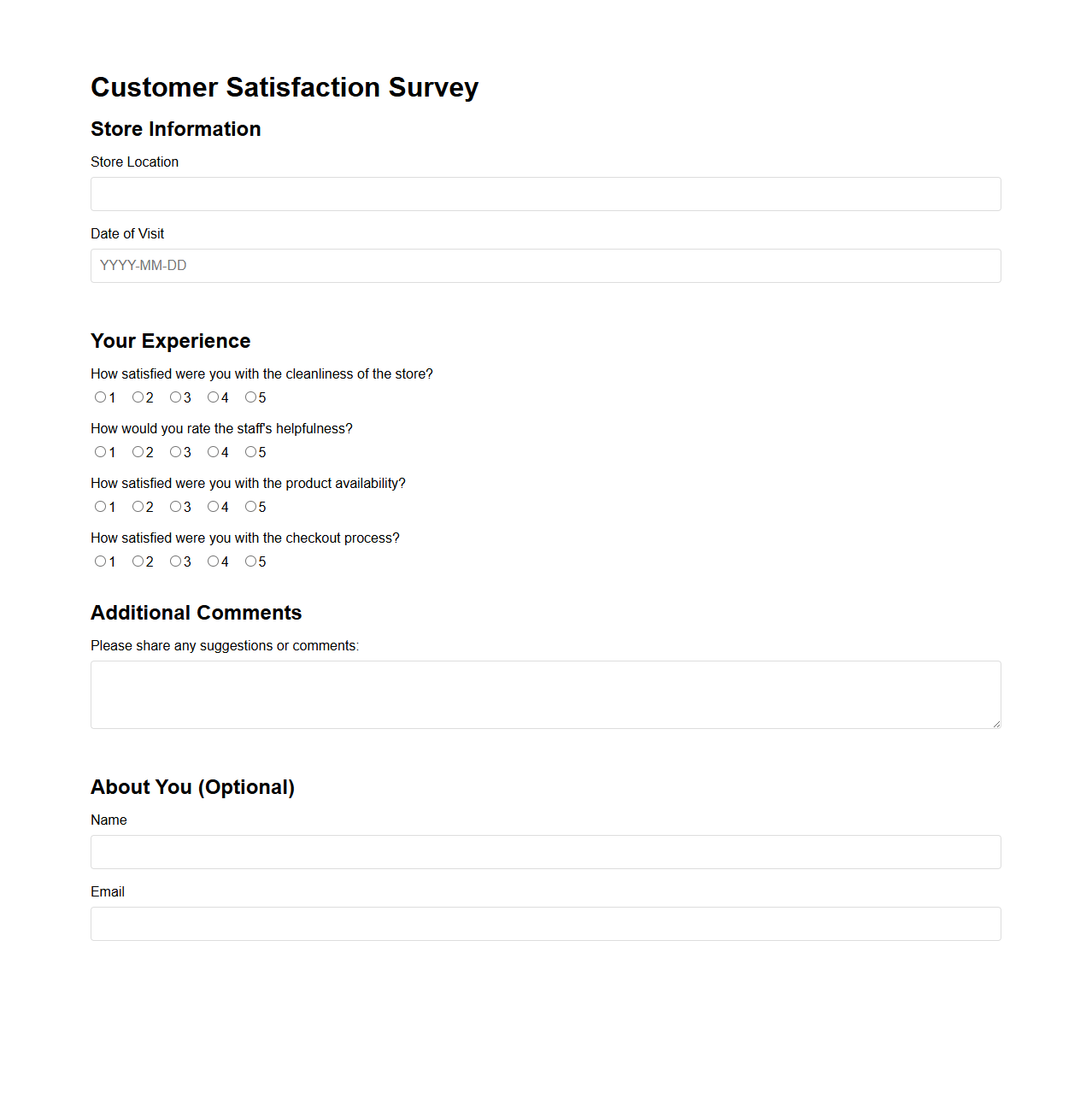 Customer Satisfaction Survey Template for Retail Stores