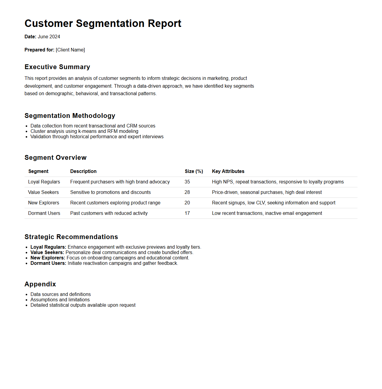 Customer Segmentation Report Example for Consulting