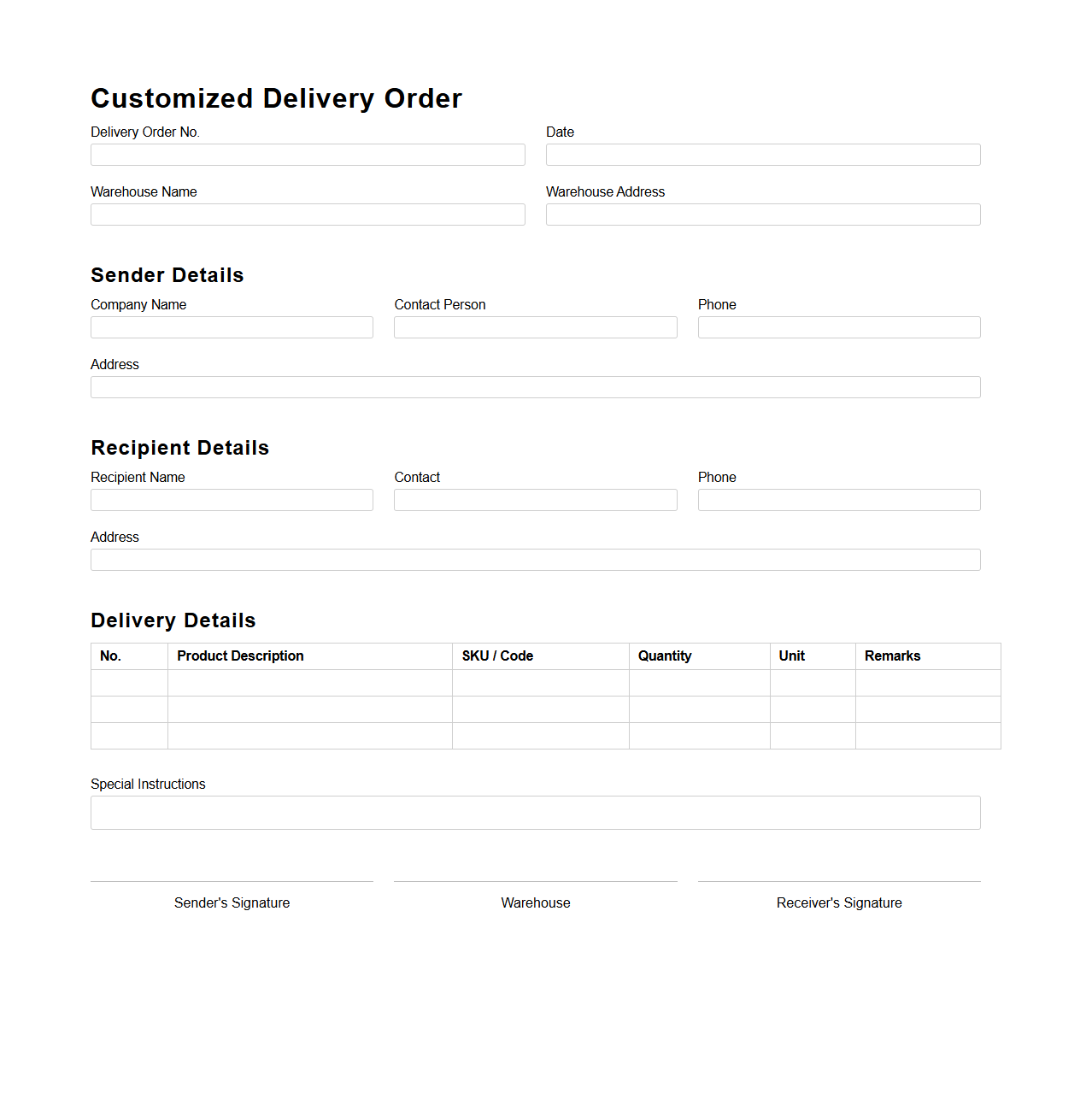 Customized Delivery Order for Third-Party Logistics Warehouse