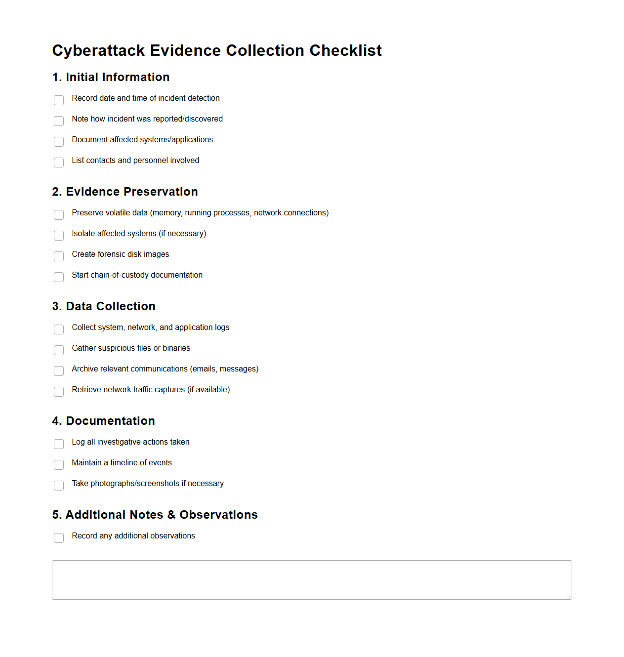 Cyberattack Evidence Collection Checklist