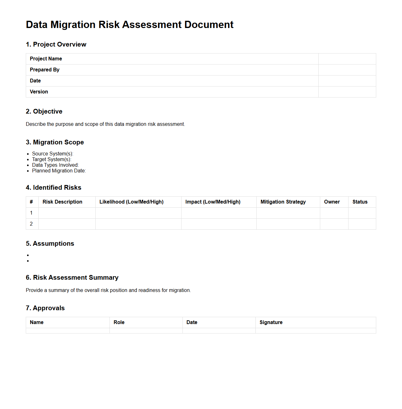 Data Migration Risk Assessment Document Sample