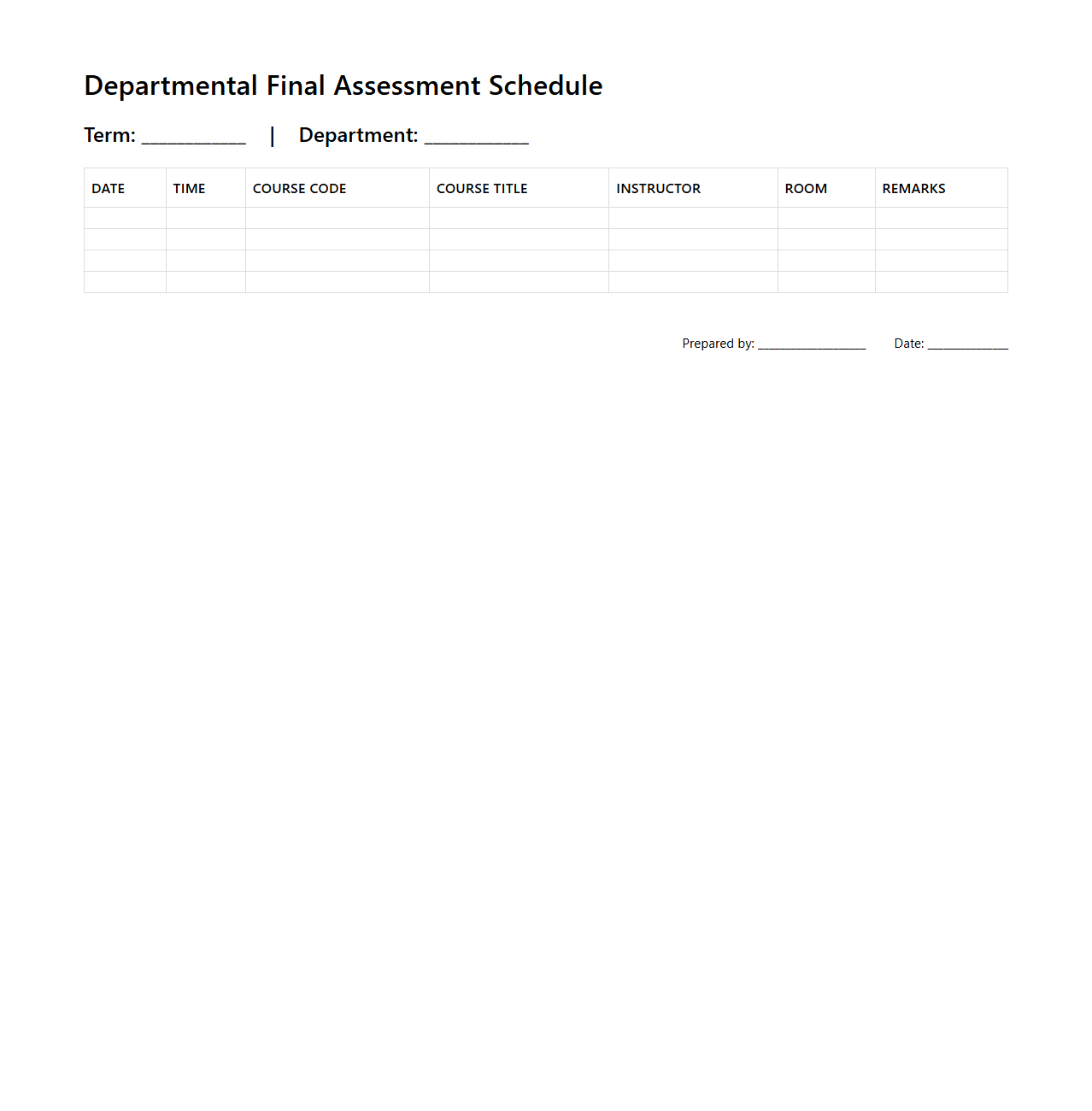 Departmental Final Assessment Schedule Layout