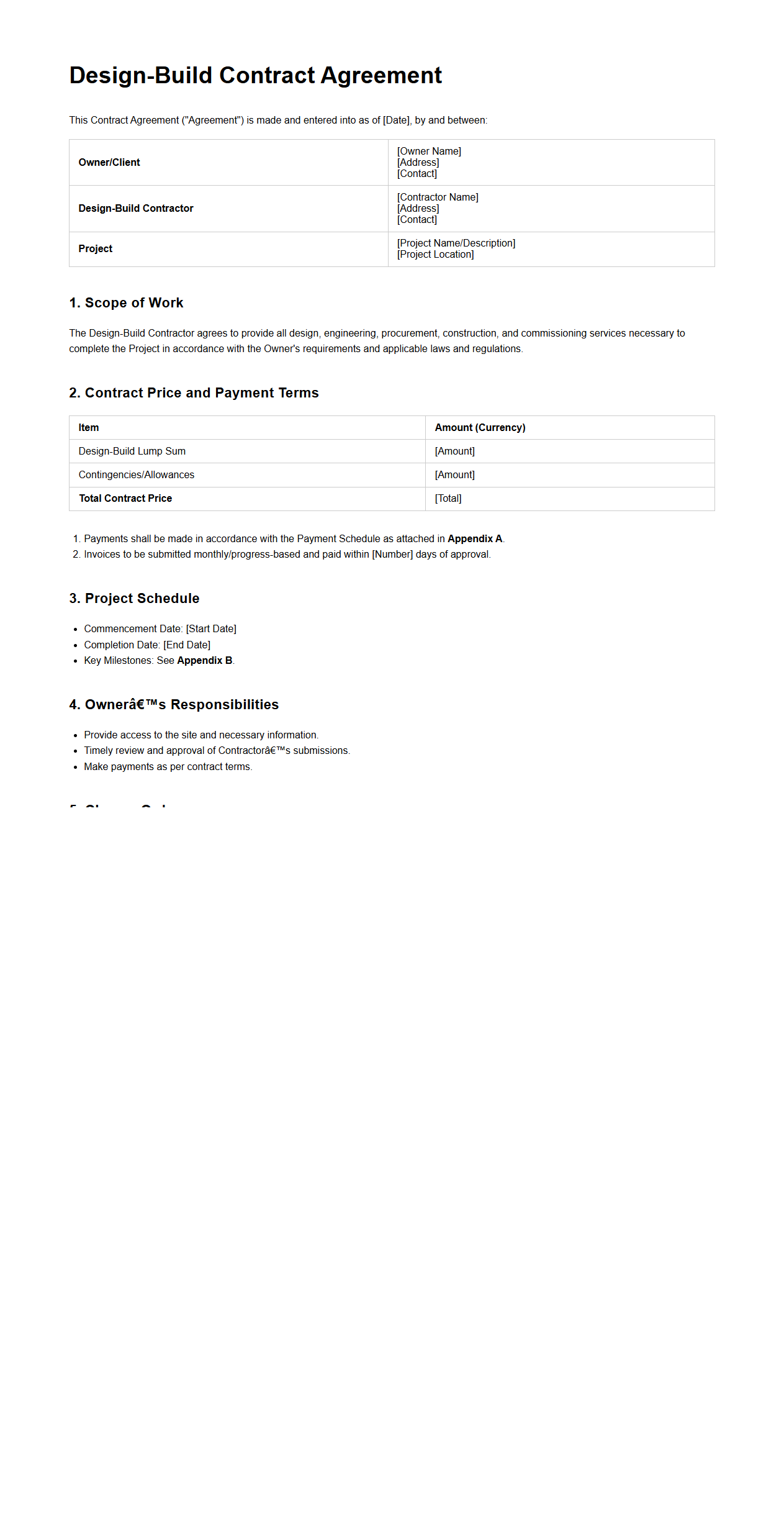 Design-Build Contract Document Sample for Urban Developments