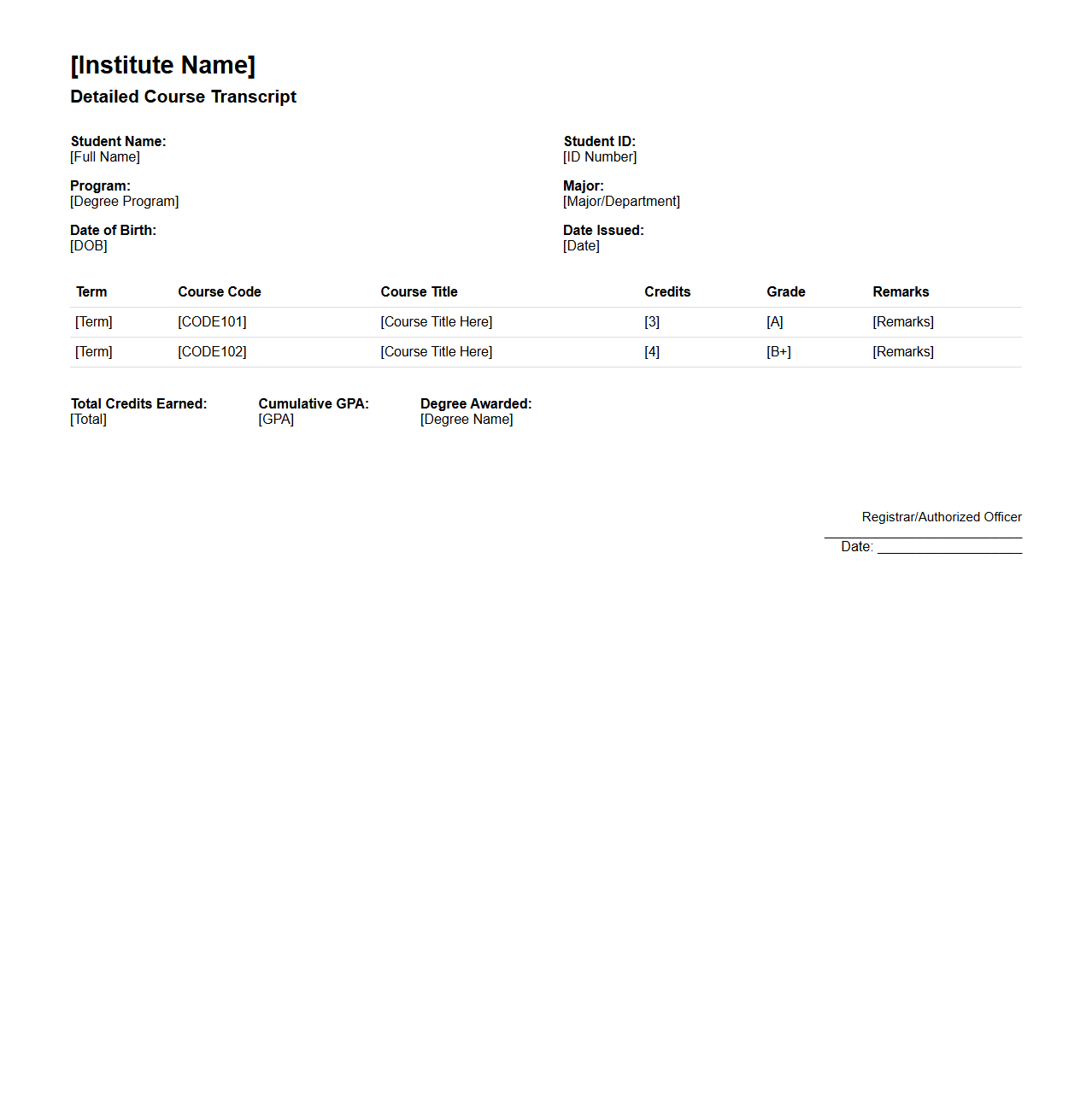 Detailed Course Transcript Structure