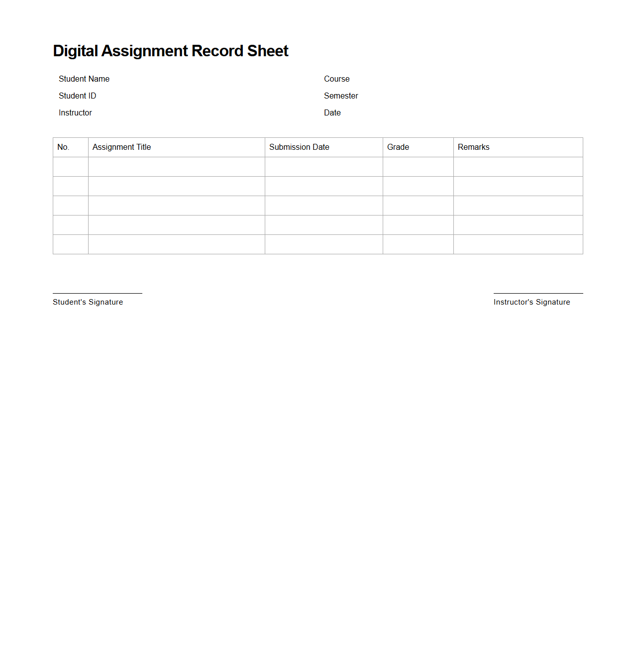 Digital Assignment Record Sheet