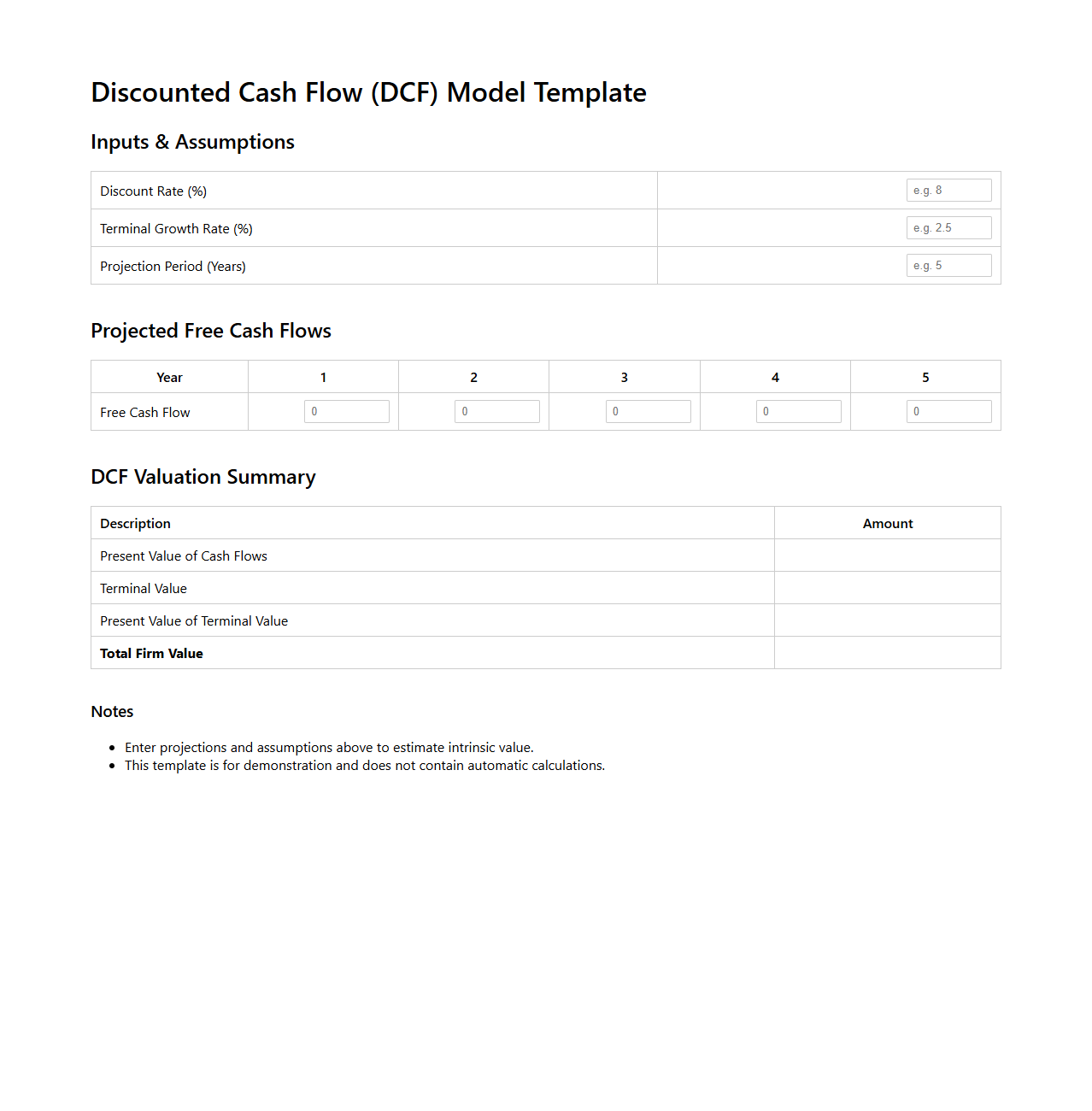 Discounted Cash Flow (DCF) Model Template