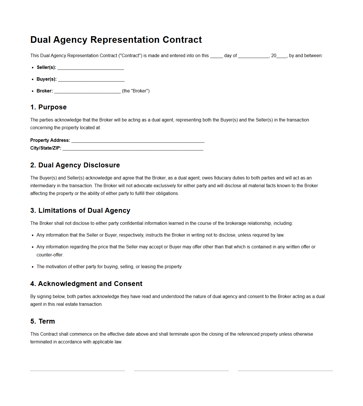 Dual Agency Representation Contract Sample