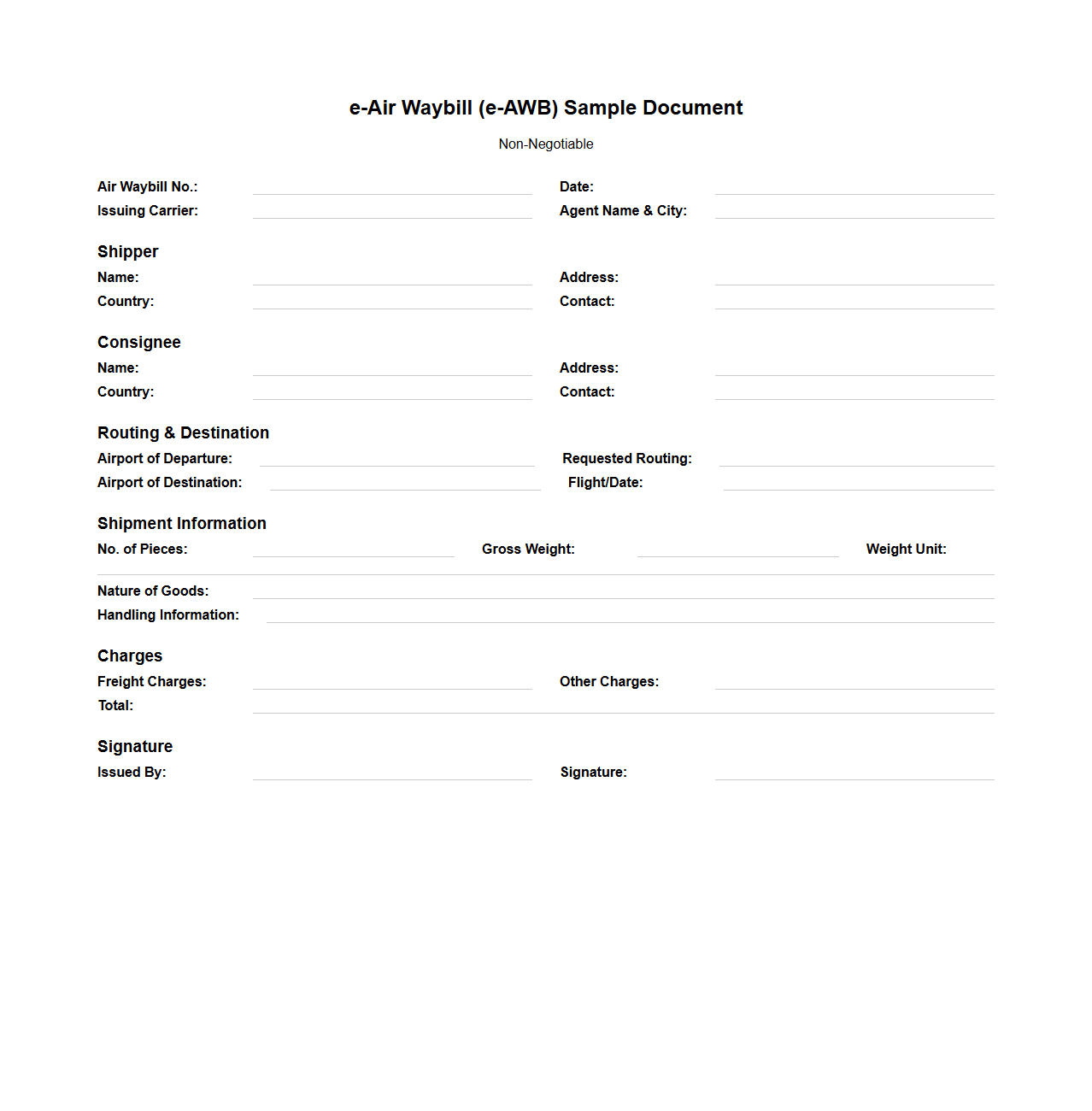 e-Air Waybill Sample Document