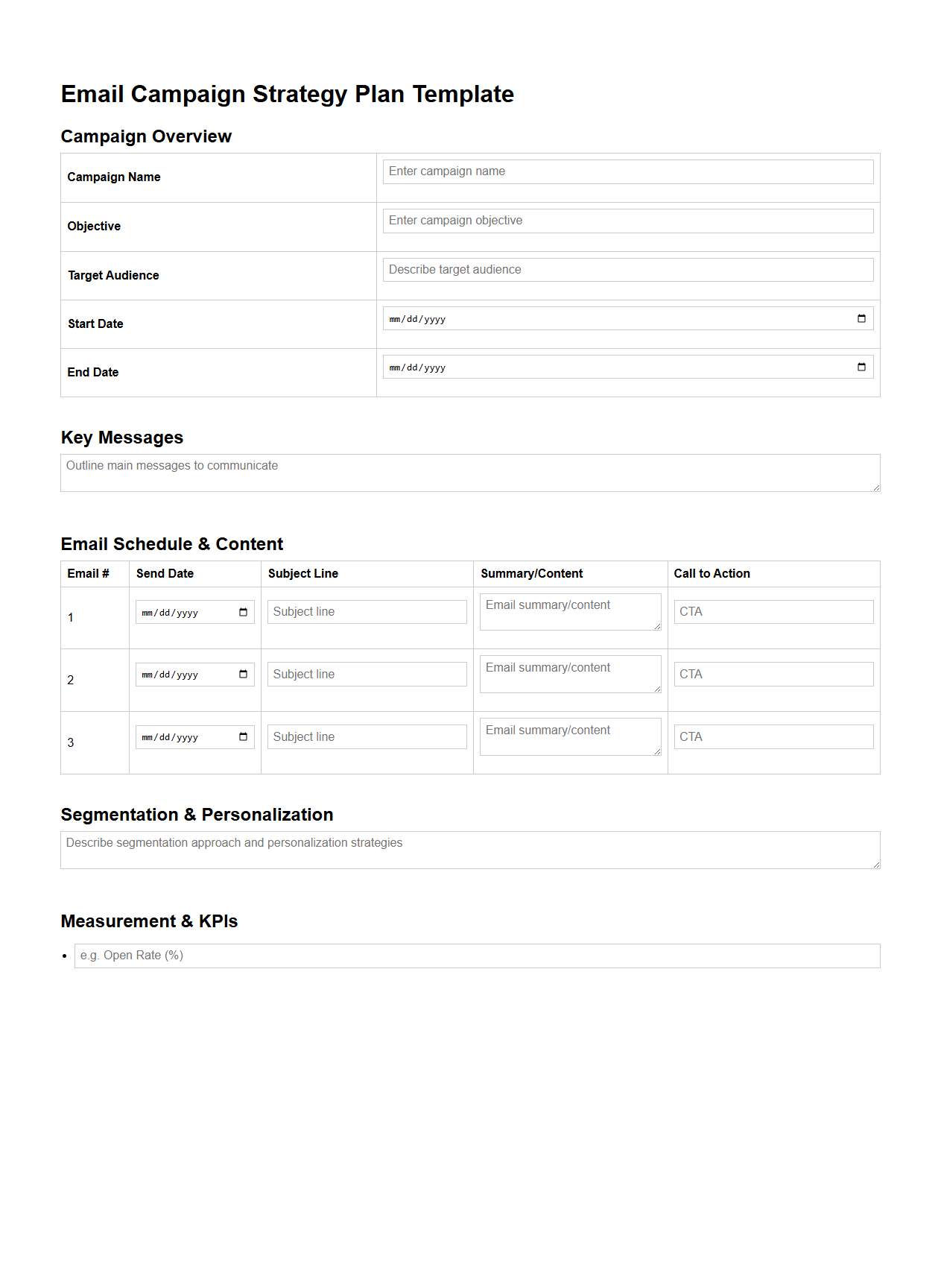 Email Campaign Strategy Plan Template