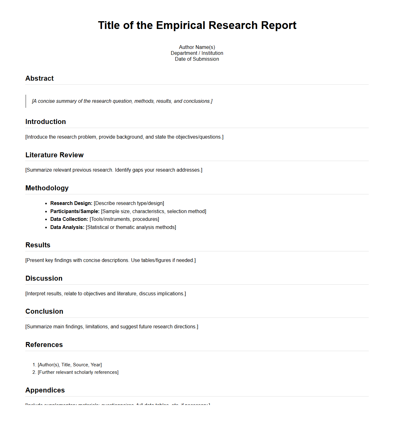 Empirical Research Report Layout for Academic Assessment