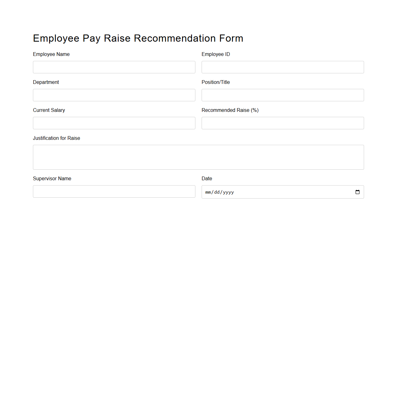Employee Pay Raise Recommendation Form