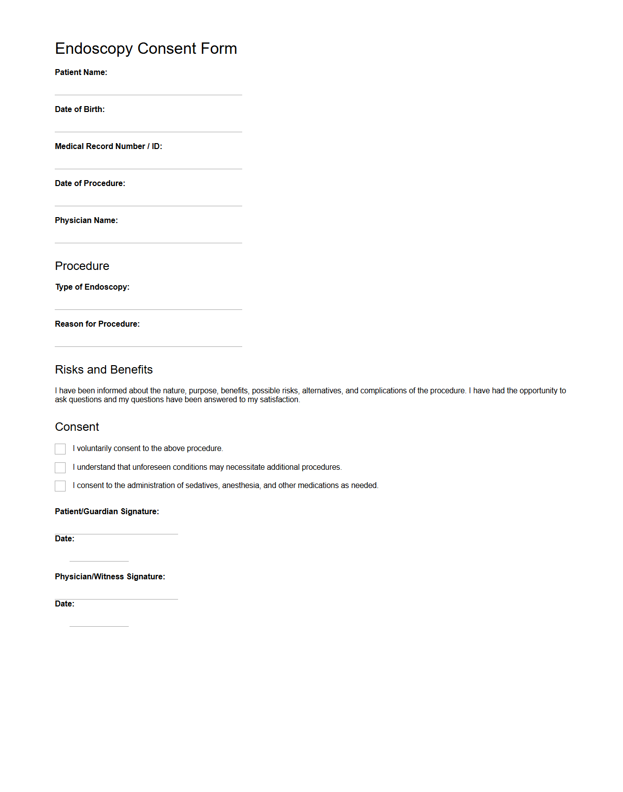 Endoscopy Consent Form Template