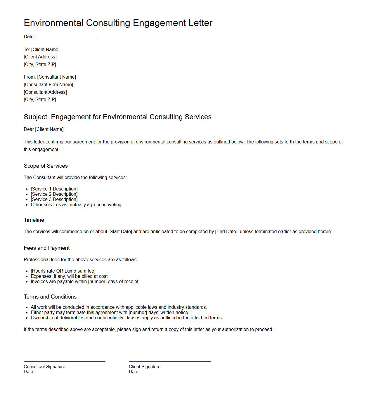 Environmental Consulting Engagement Letter Example