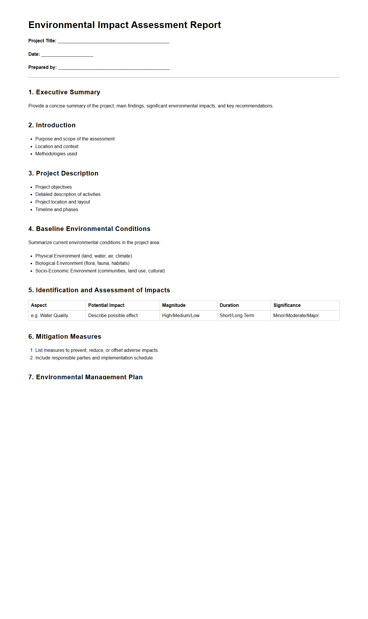 Environmental Impact Assessment Report Template