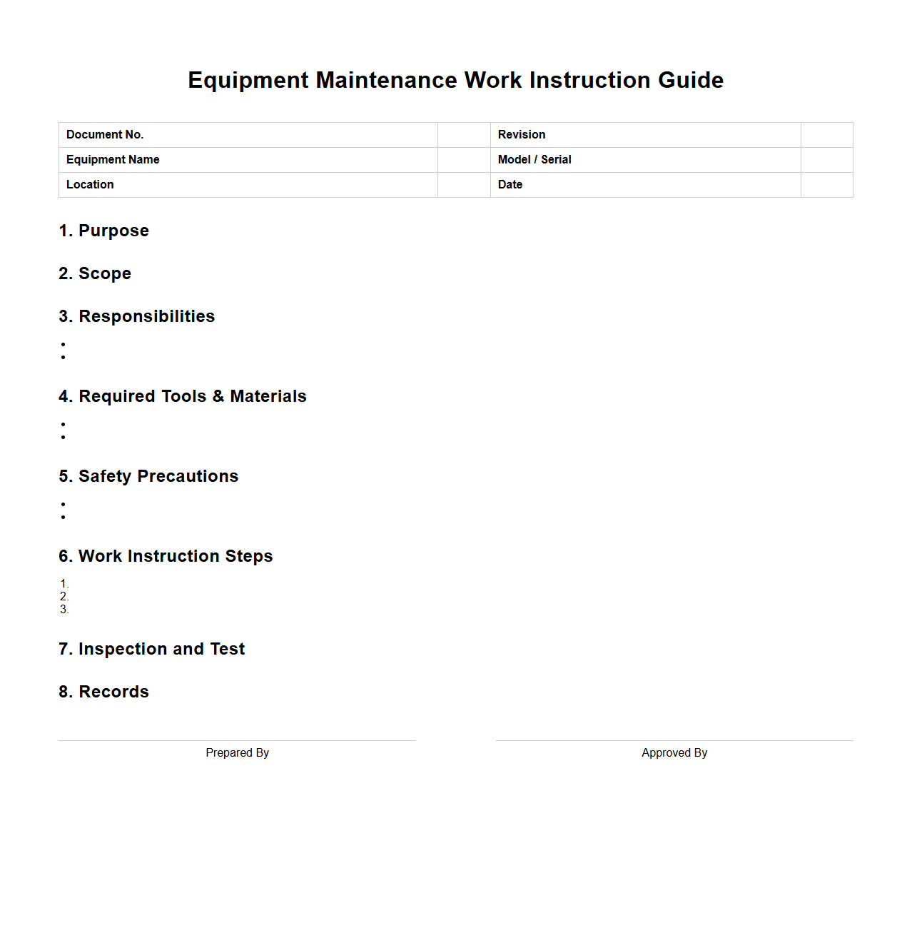Equipment Maintenance Work Instruction Guide