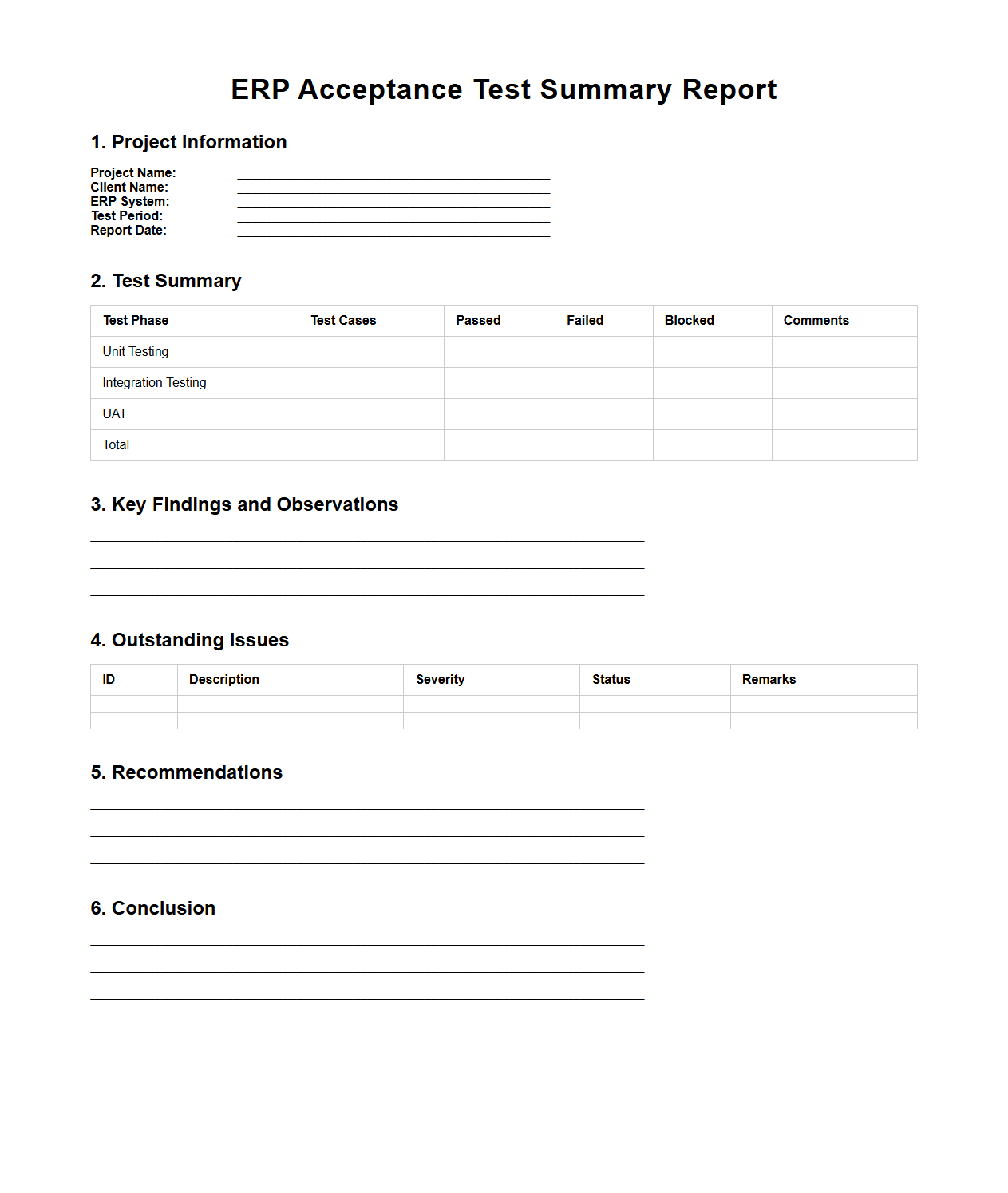 ERP Acceptance Test Summary Report