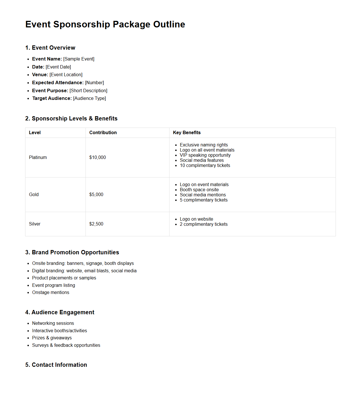 Event Sponsorship Package Outline for Brand Promotion