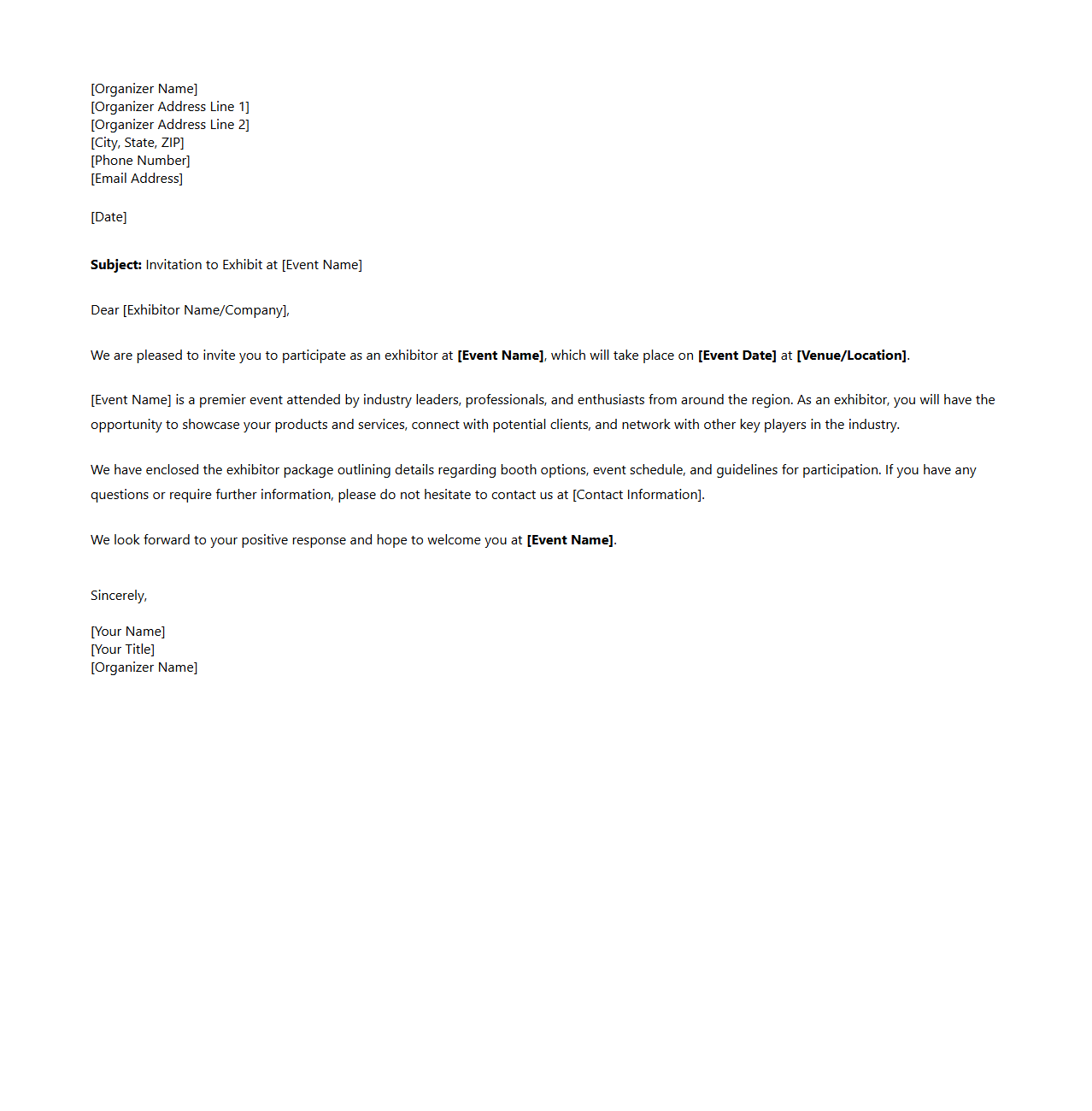 Exhibitor Invitation Letter Sample