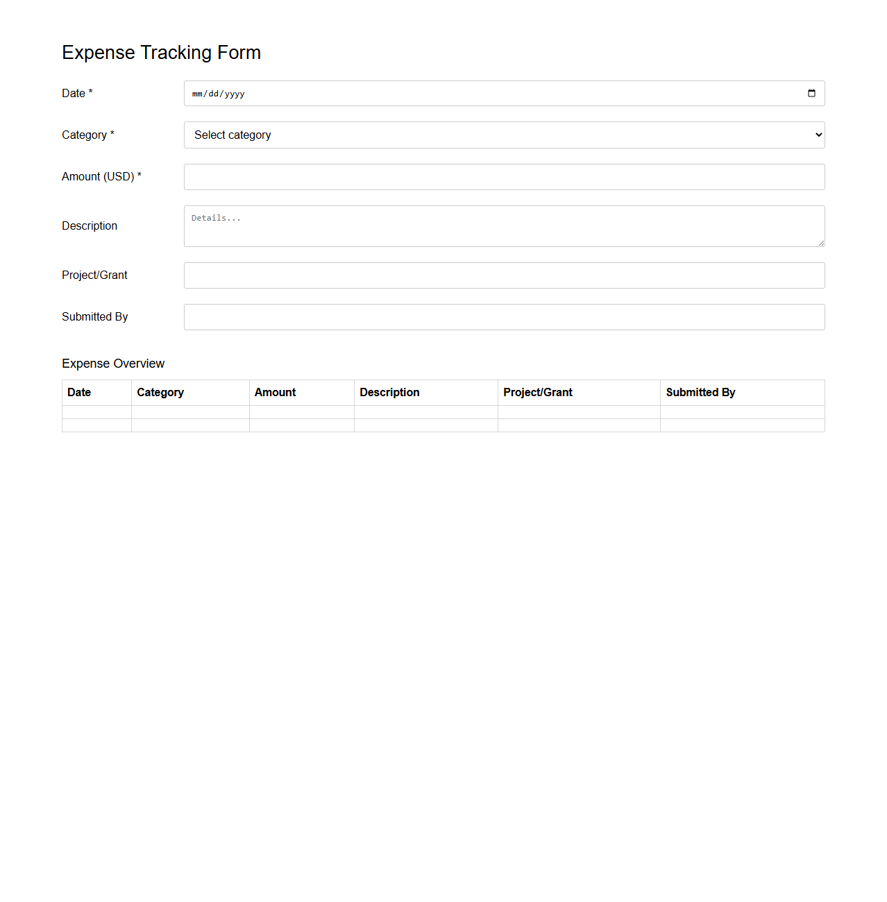 Expense Tracking Form for Nonprofit Budget Management