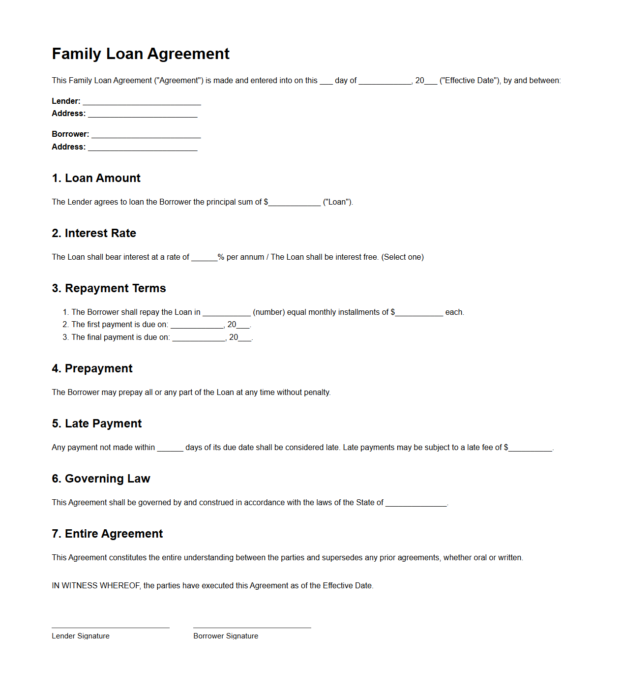 Family Loan Agreement Sample