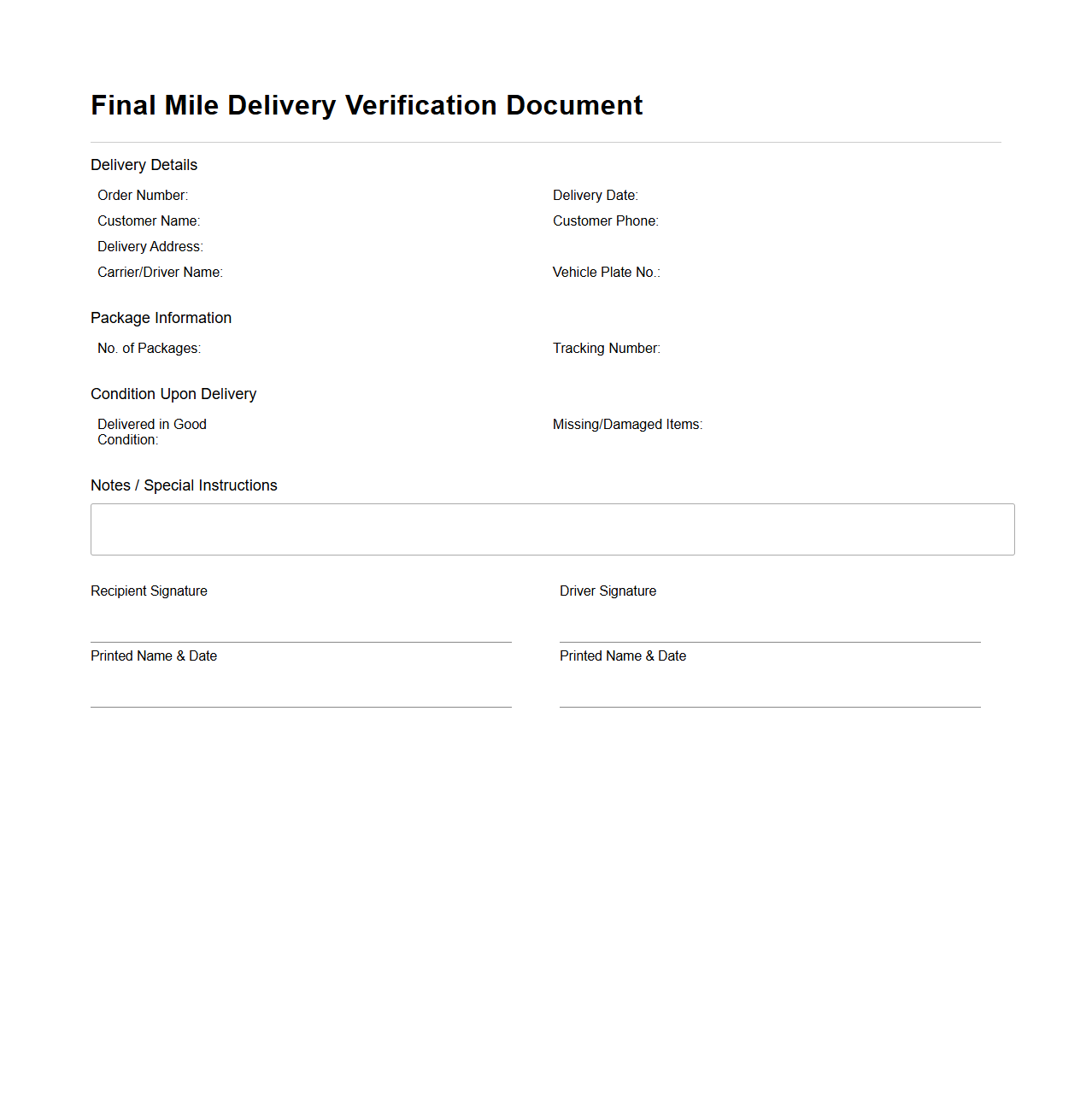 Final Mile Delivery Verification Document