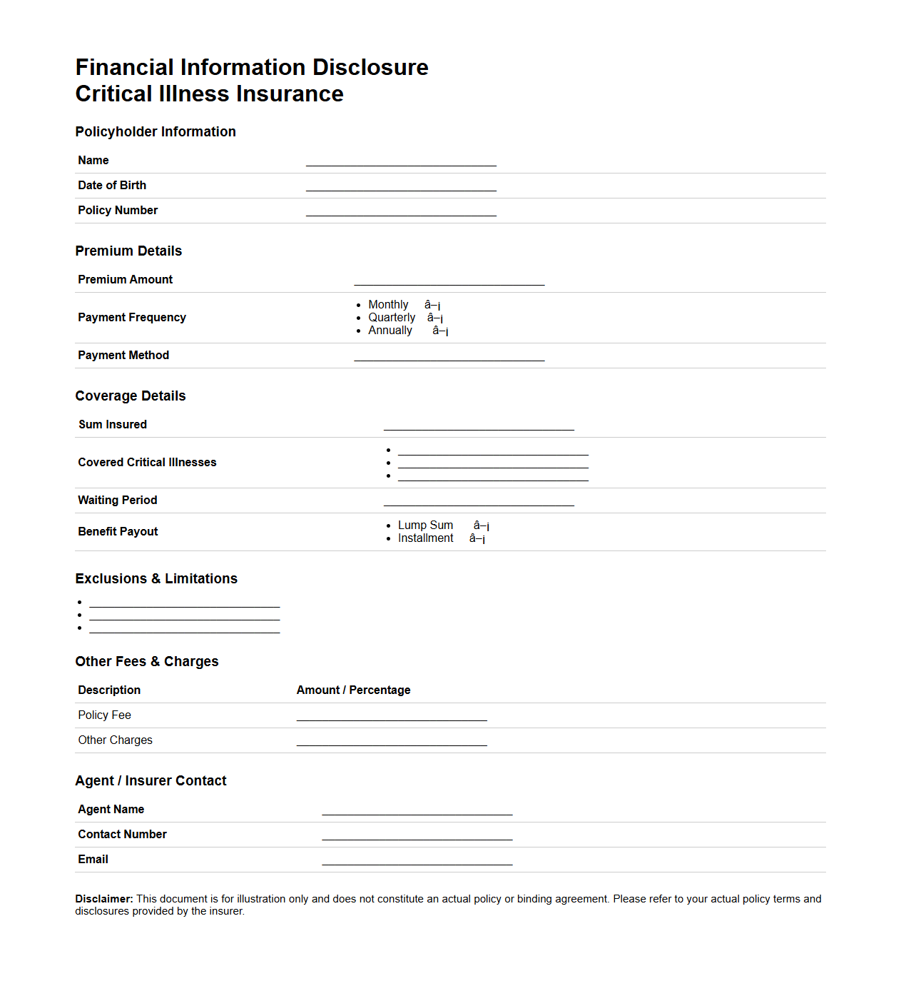 Financial Information Disclosure for Critical Illness Insurance