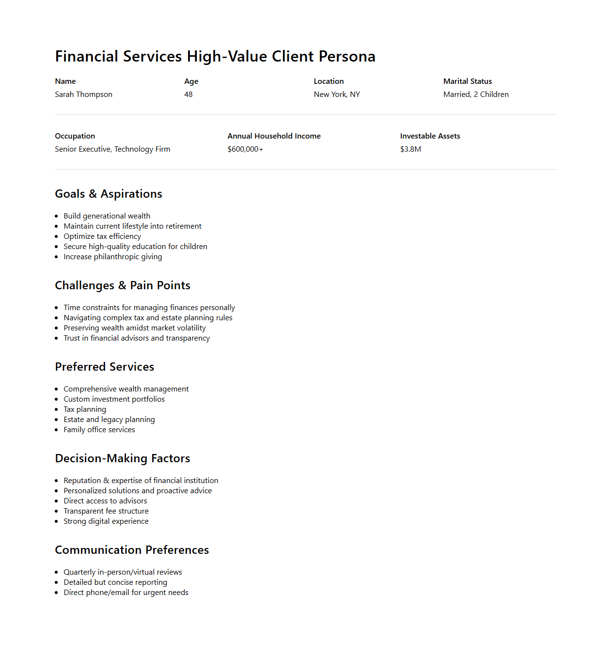 Financial Services High-Value Client Persona
