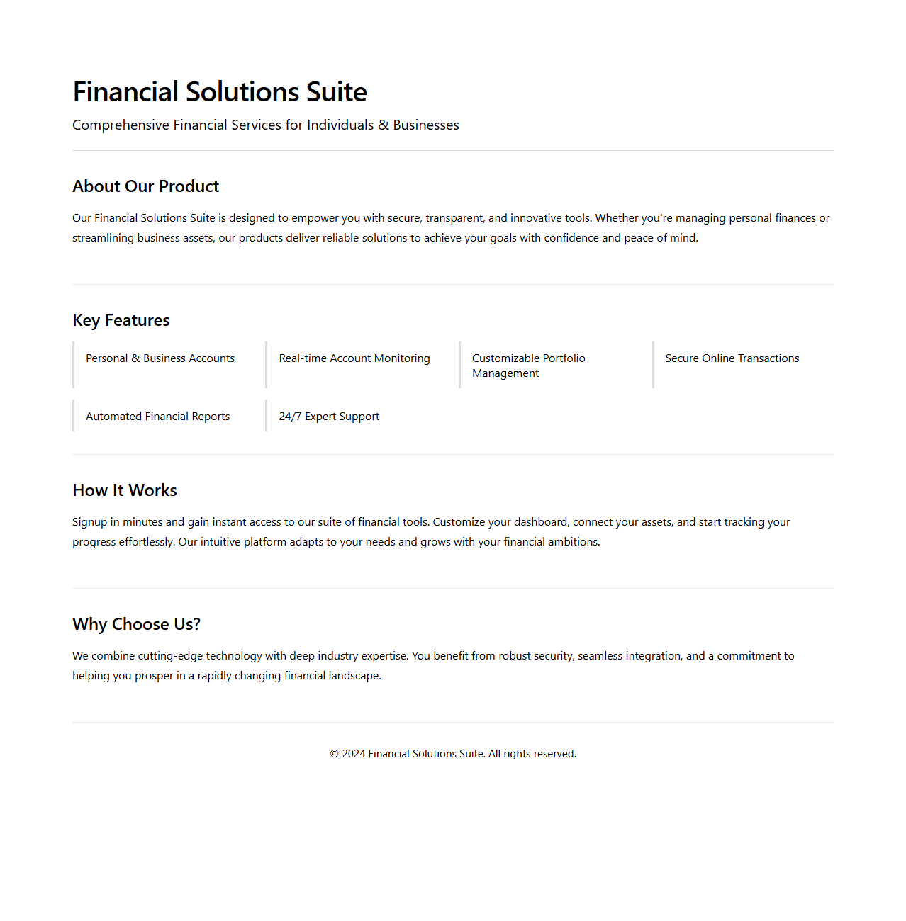 Financial Services Product Brochure Document