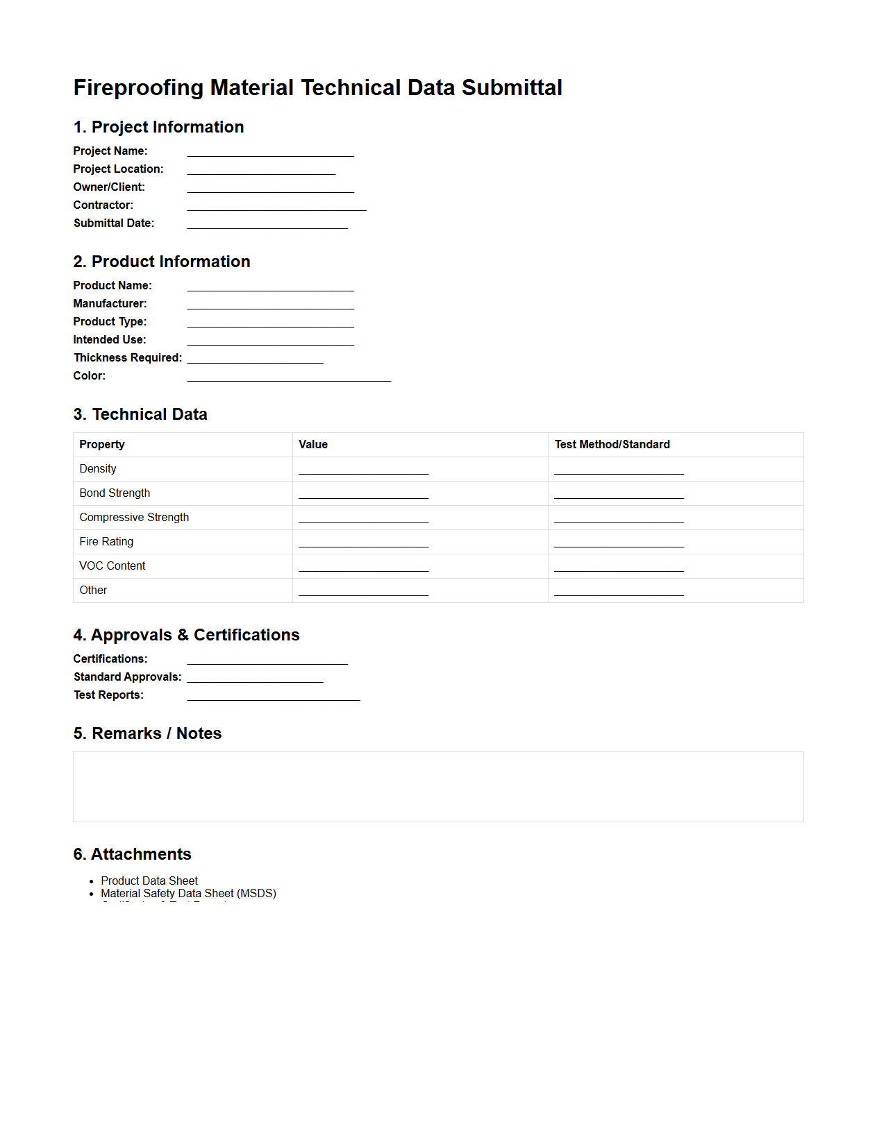 Fireproofing Material Technical Data Submittal Sample