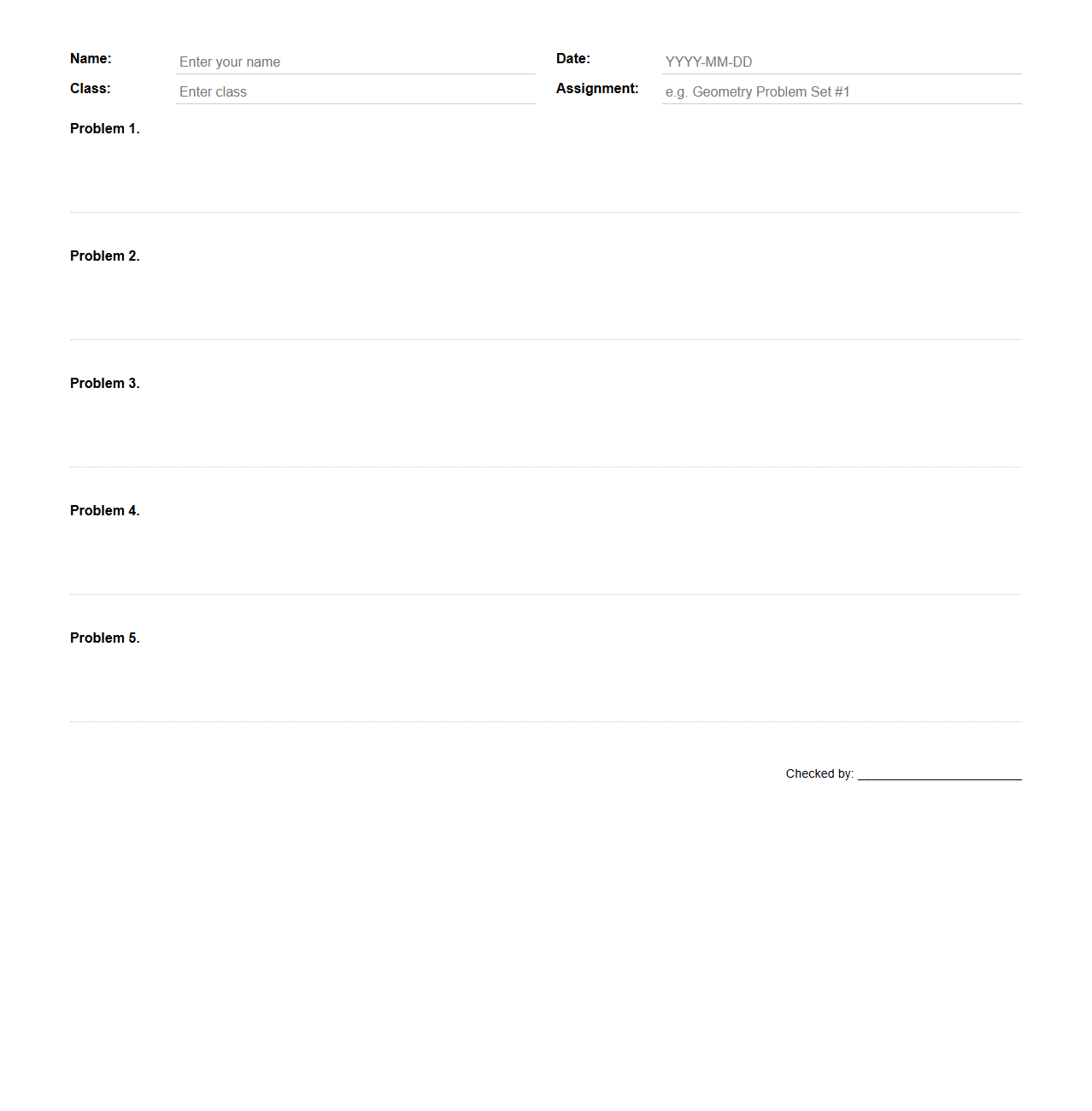 Geometry Problem Set Homework Template