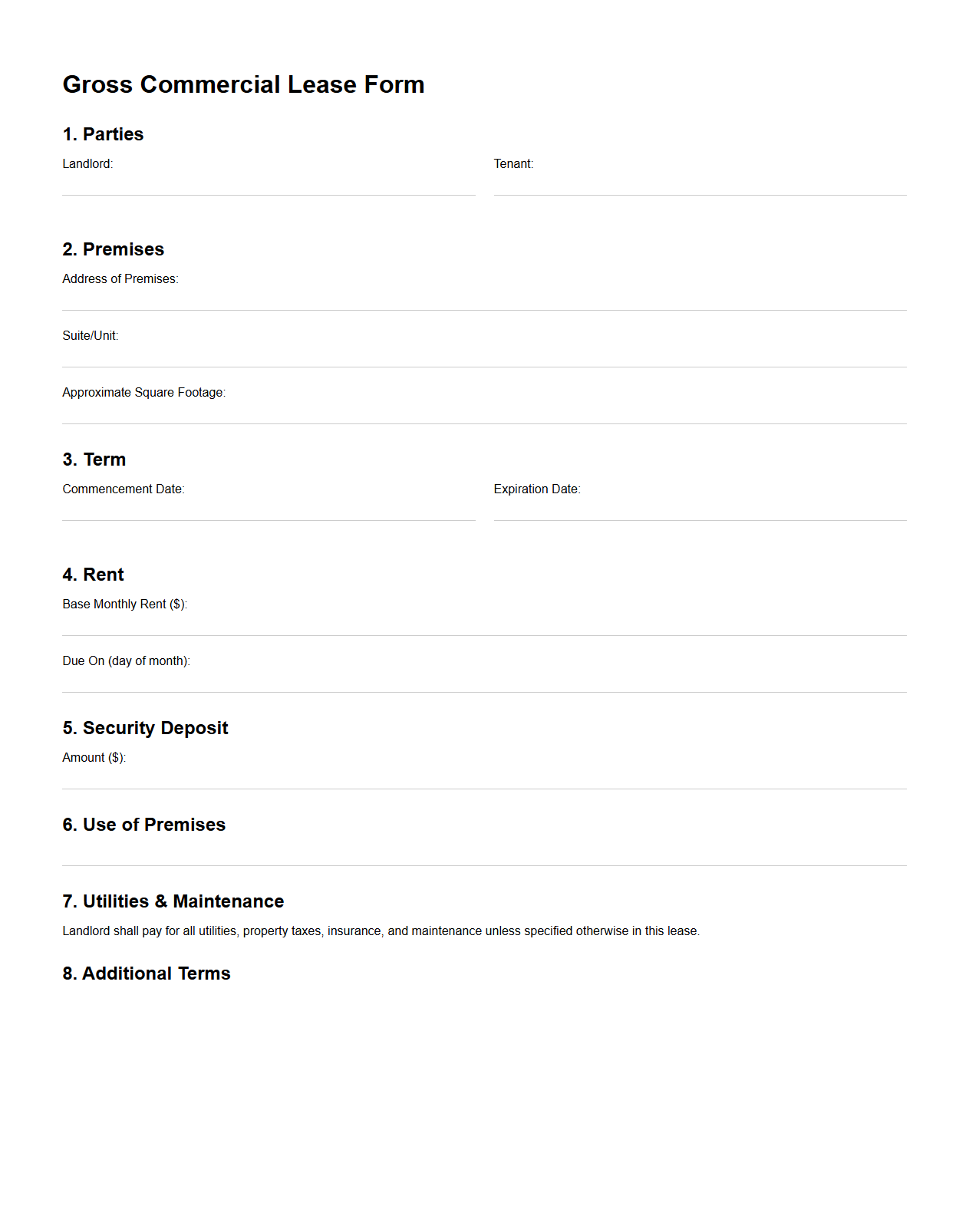 Gross Commercial Lease Form