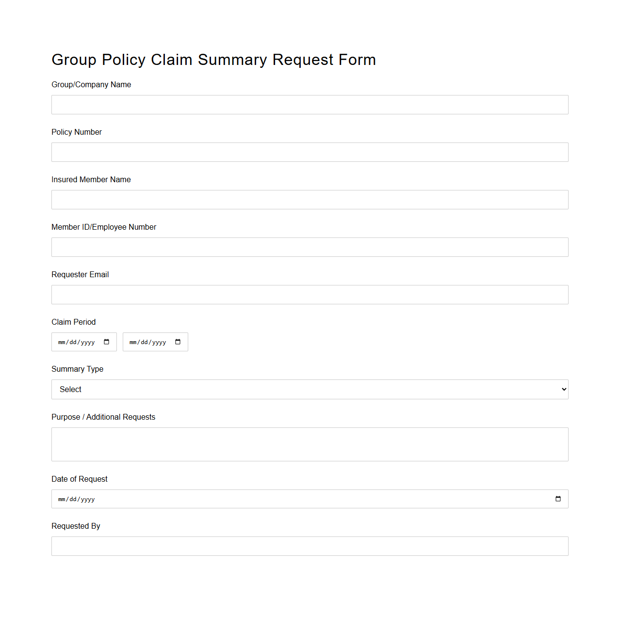 Group Policy Claim Summary Request Form