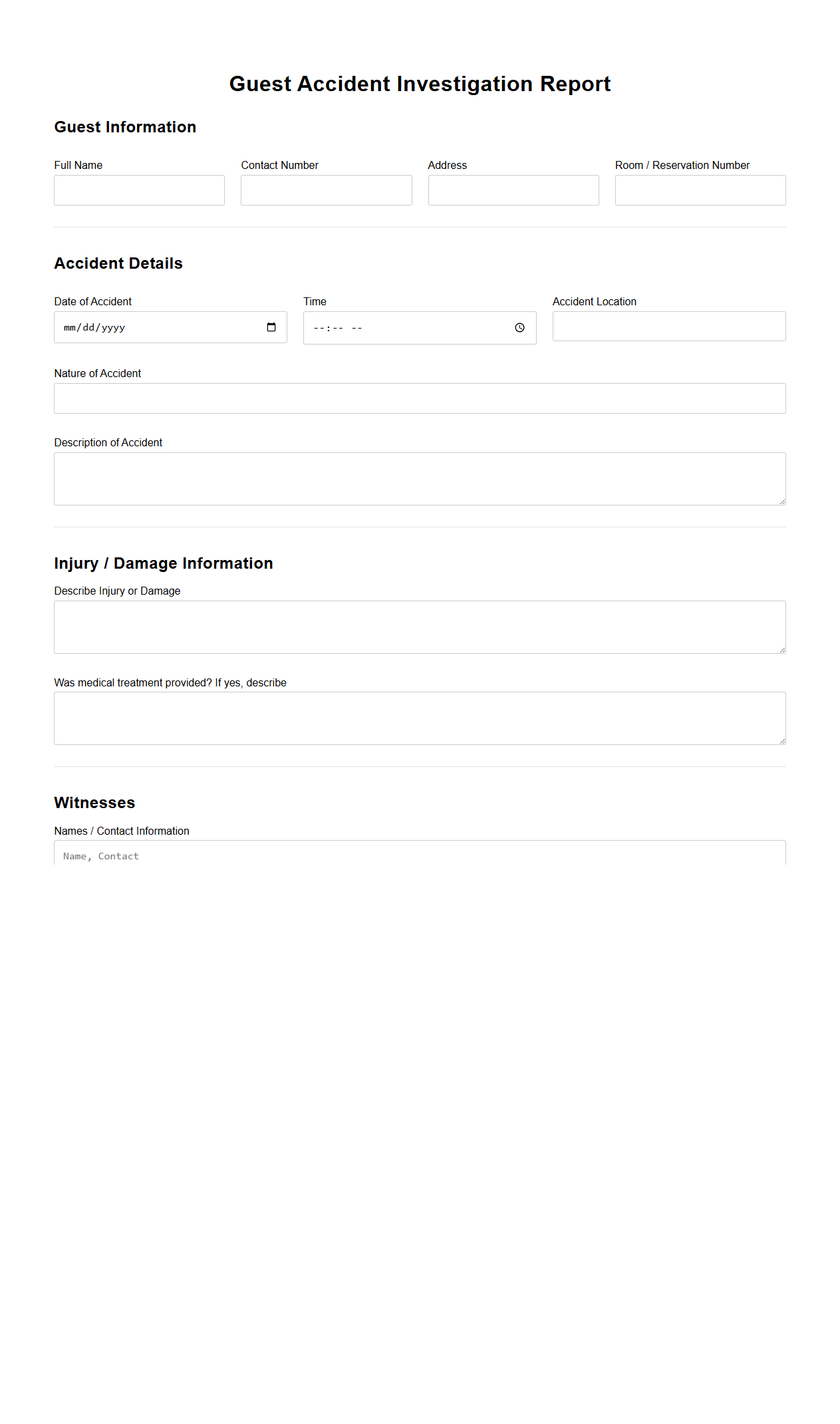 Guest Accident Investigation Report Example