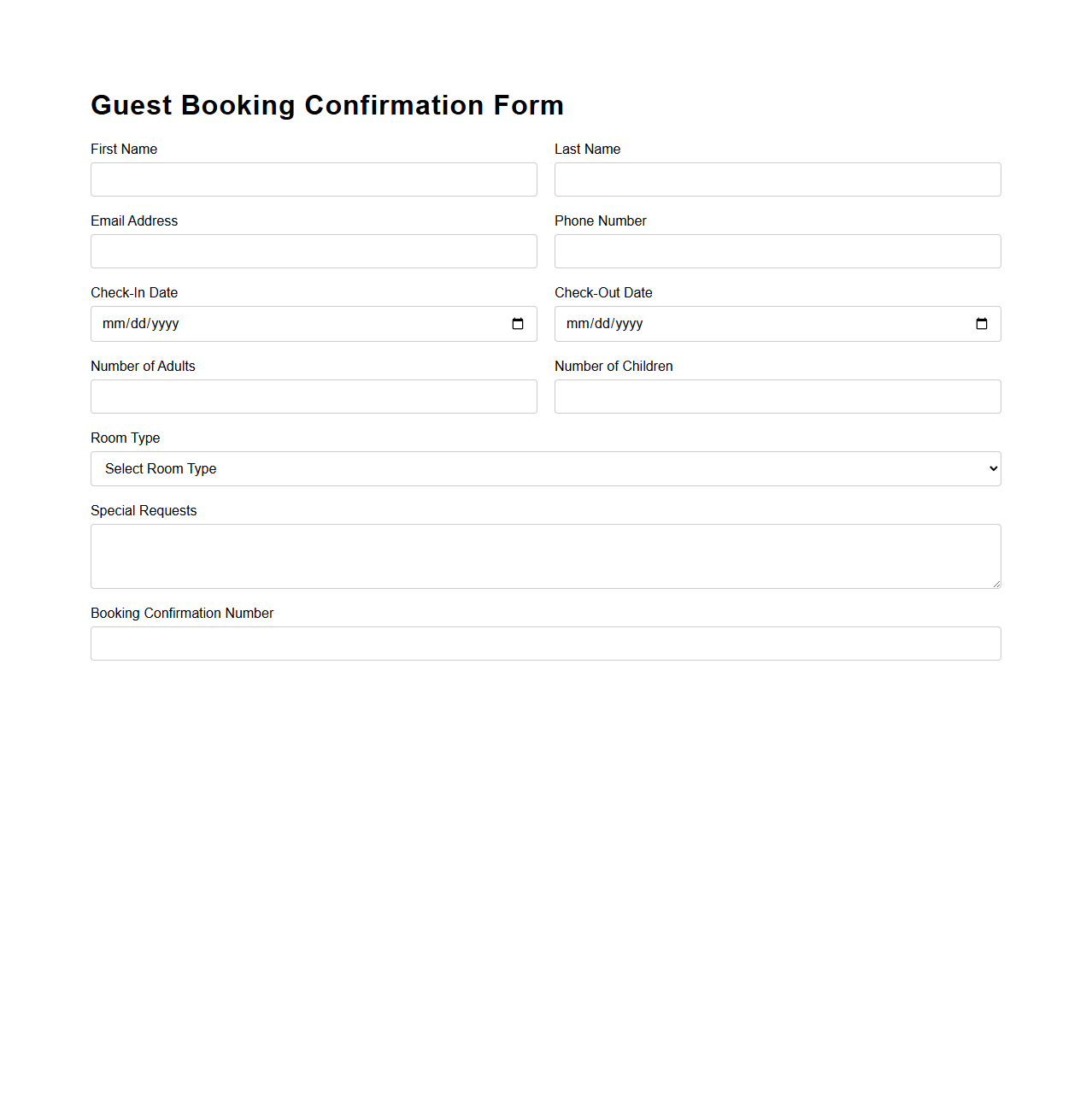 Guest Booking Confirmation Form