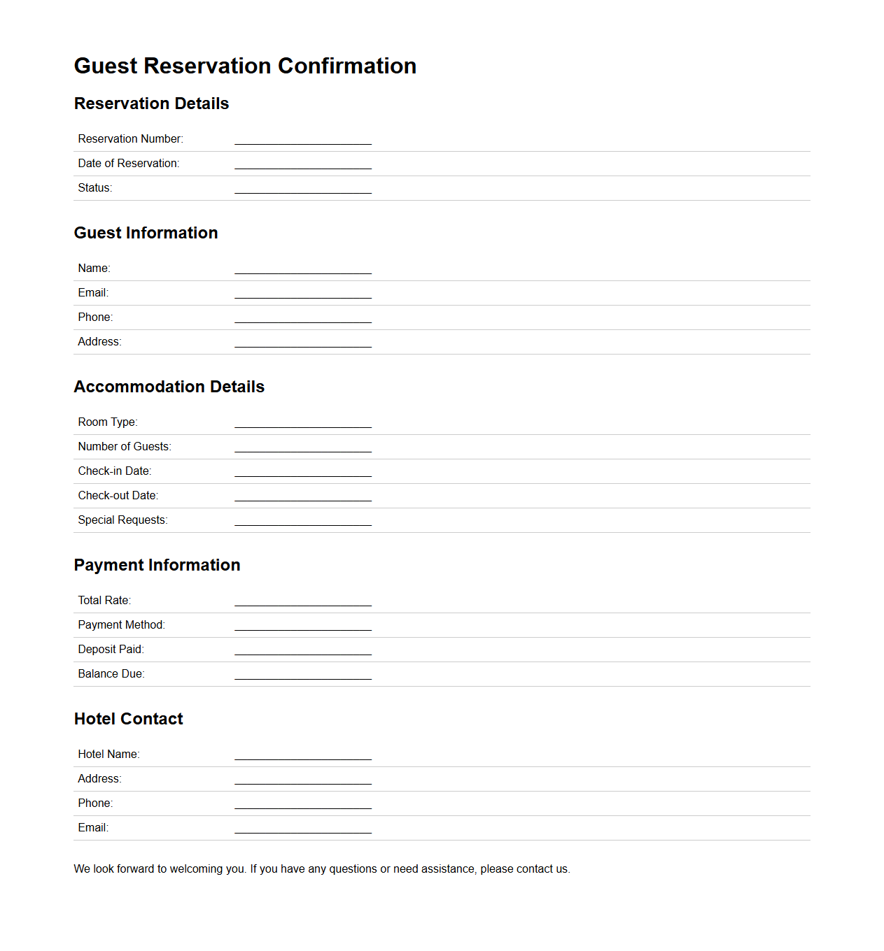 Guest Reservation Confirmation Format