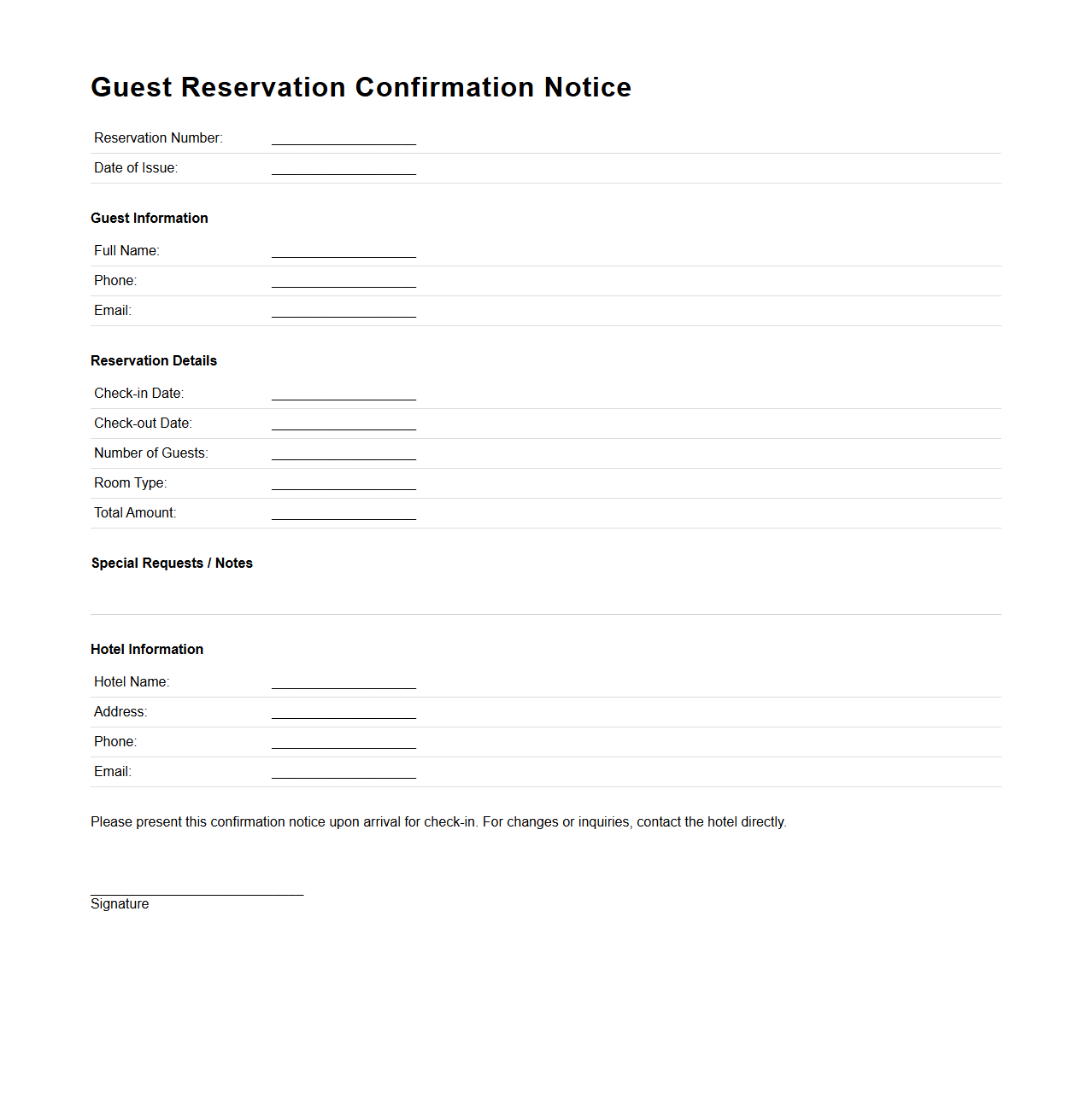 Guest Reservation Confirmation Notice Example