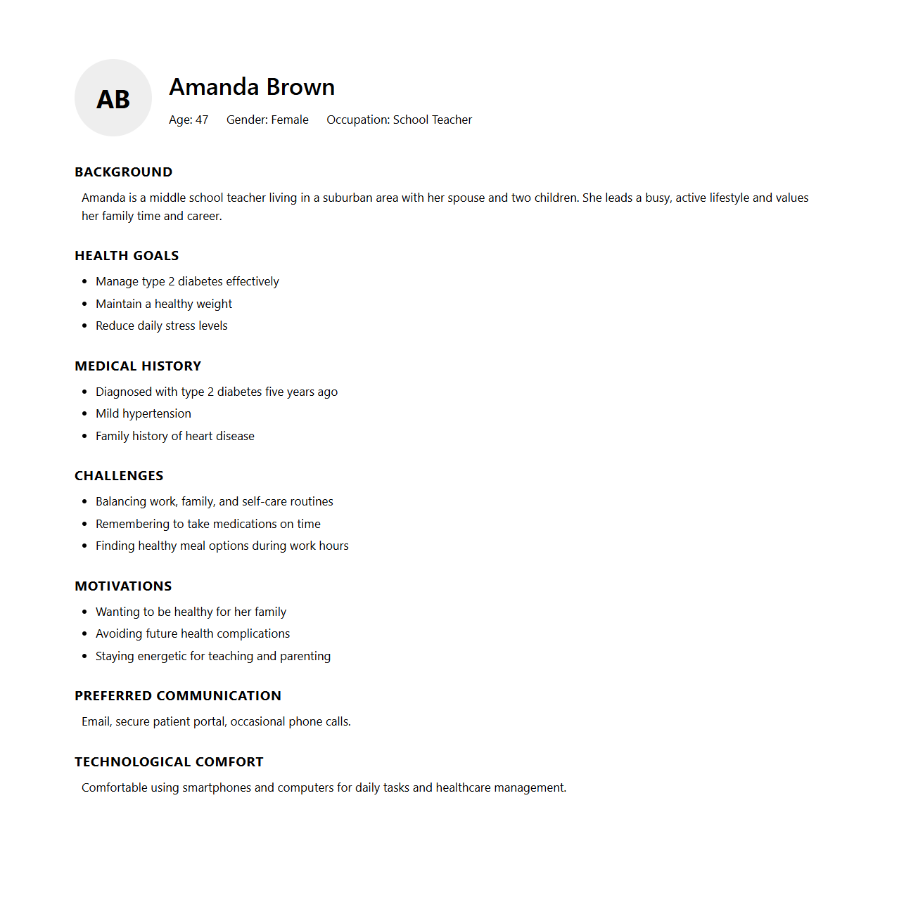 Healthcare Patient Persona Profile