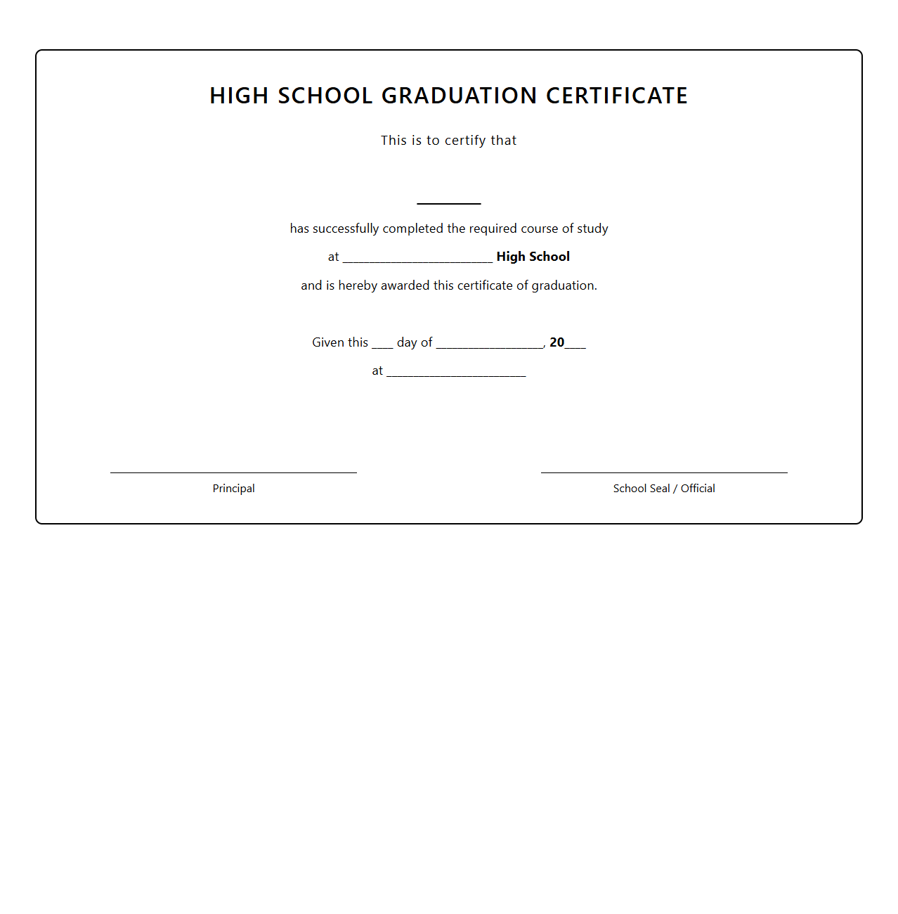 High School Graduation Certificate Template Example