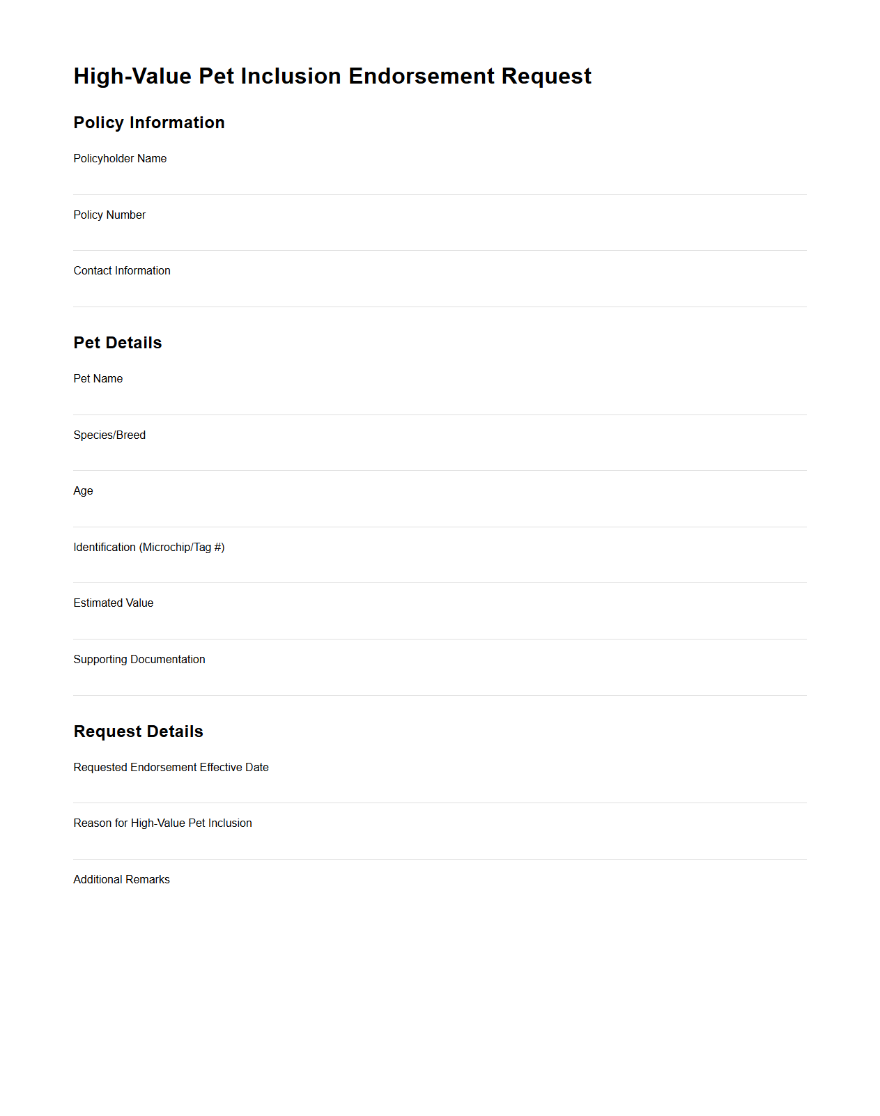 High-Value Pet Inclusion Endorsement Request Sample